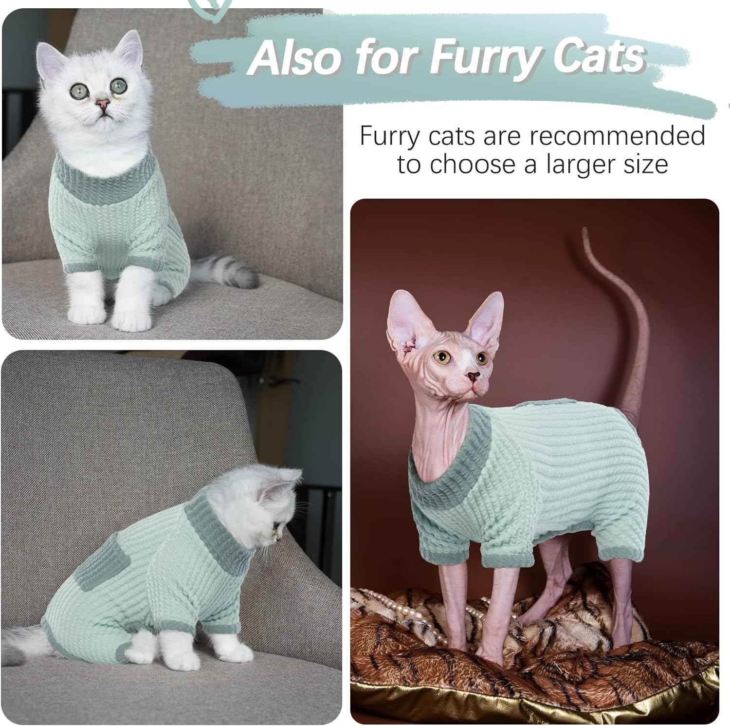 Sphynx Katzenkleidung Strickpullover – Bunt, Für Haarlose Katzen (Sphynx, Devon Rex, Cornish Rex), Größe XL (3,6–4,5 Kg)