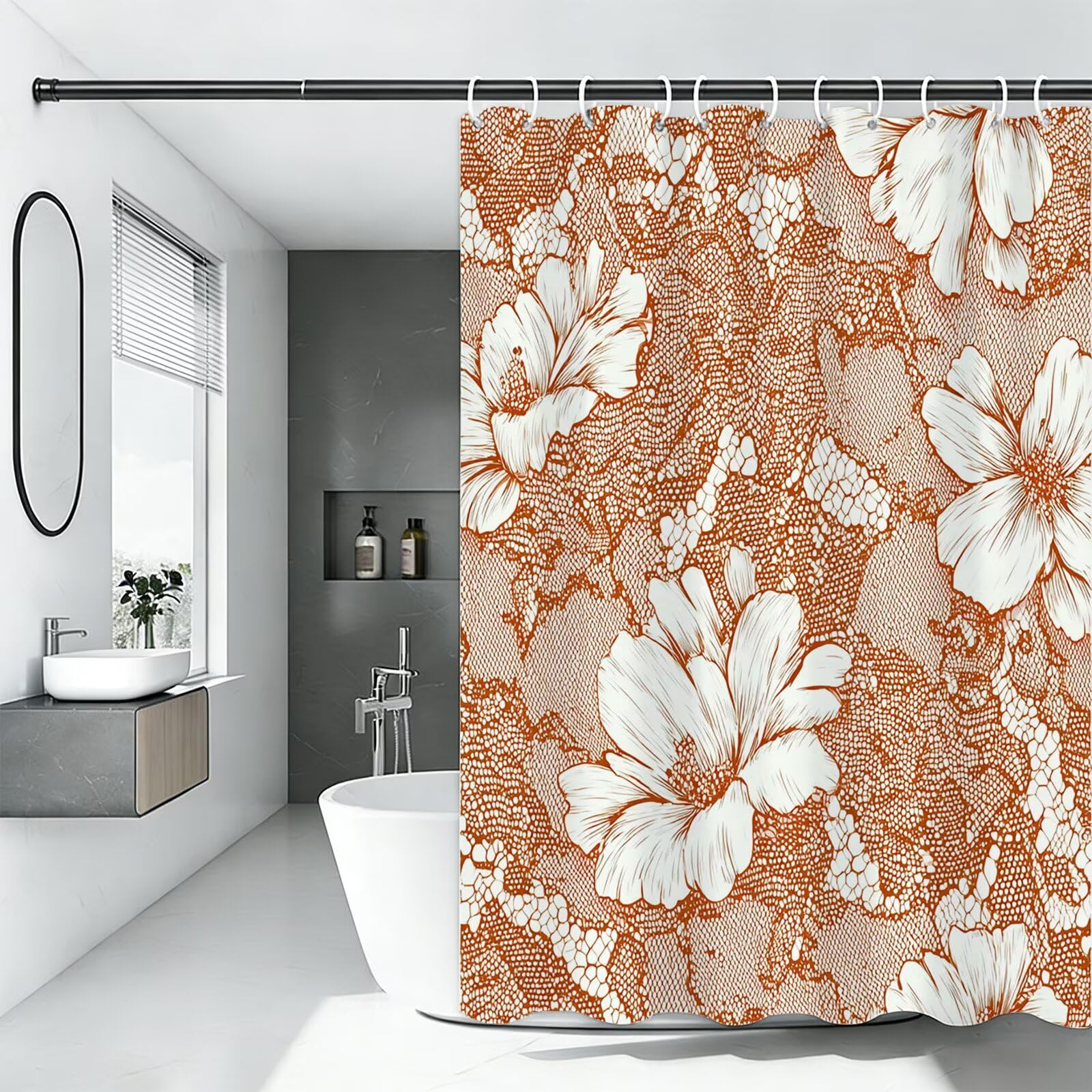 nórdico Cortina de Ducha 180x200, Tela Poliéster Impermeable con 12 Ganchos, Secado Rápido Cortinas de Baño Lavables, Shower Curtain Resistente a Humedad Decoracion Hogar Flores Cortina Ducha,Model999