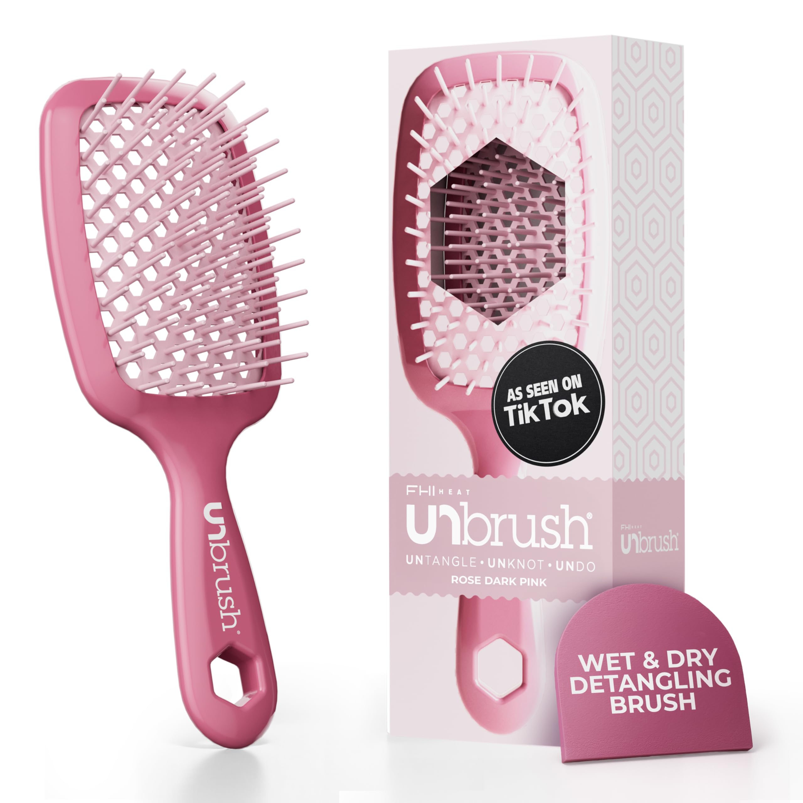 UNbrush Wet & Dry Vented Detangling Hair Brush, Rose Dark Pink