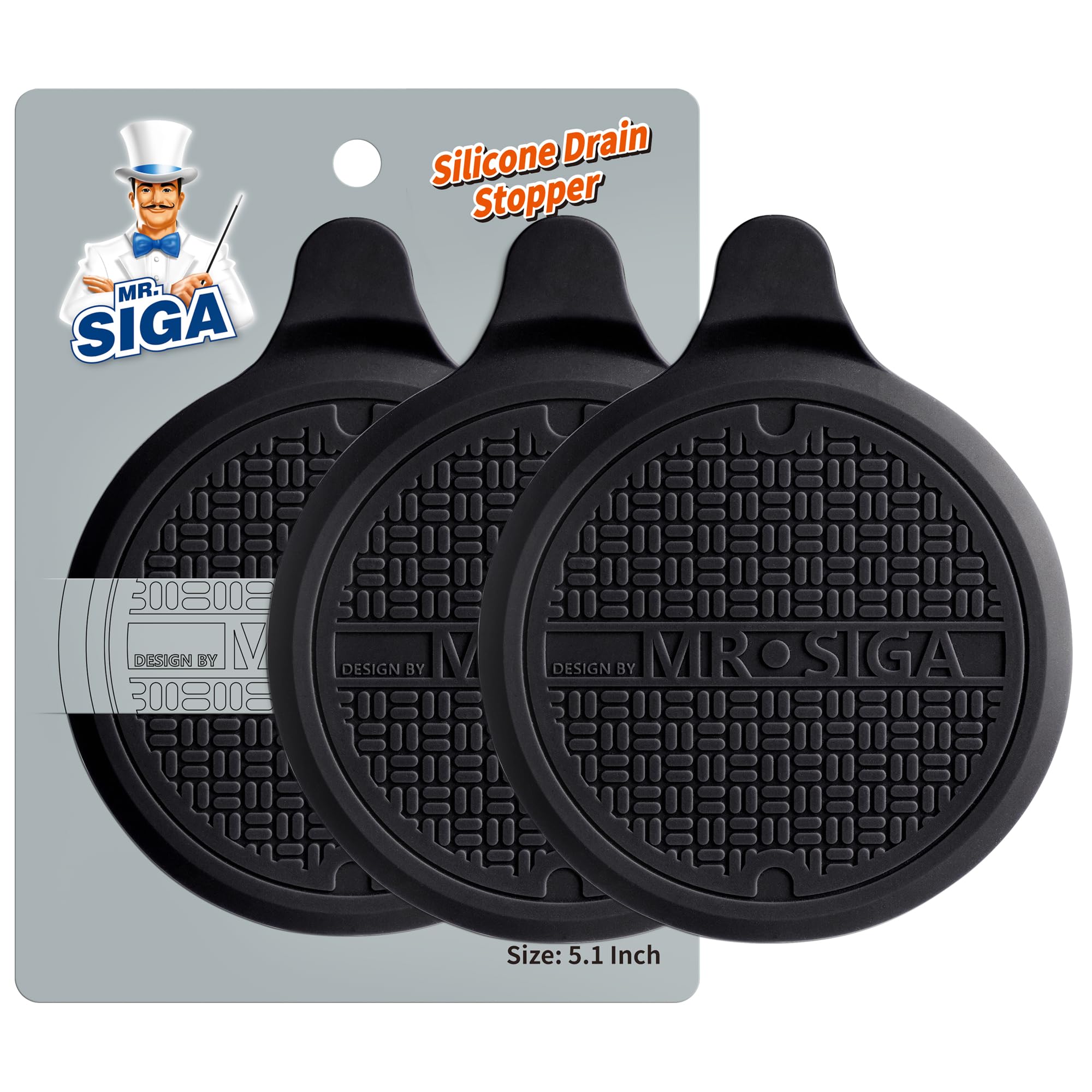 Mr.siga Black Silicone Bathtub Stopper, Drain Stopper For Shower, Sink, 5.1" (13Cm) Diameter, 3 Pack