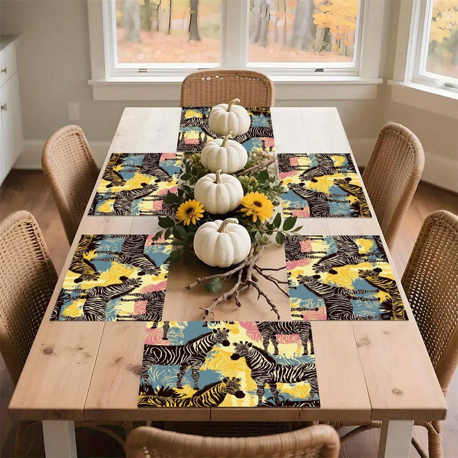 Giraffe and Zebra Placemats Heat-Resistant Washable Place Mats Anti Slip Dining Table Place Mats Wipeable Dining Table Mats Kitchen Decoration Placemats 17.7’’×11.8’’