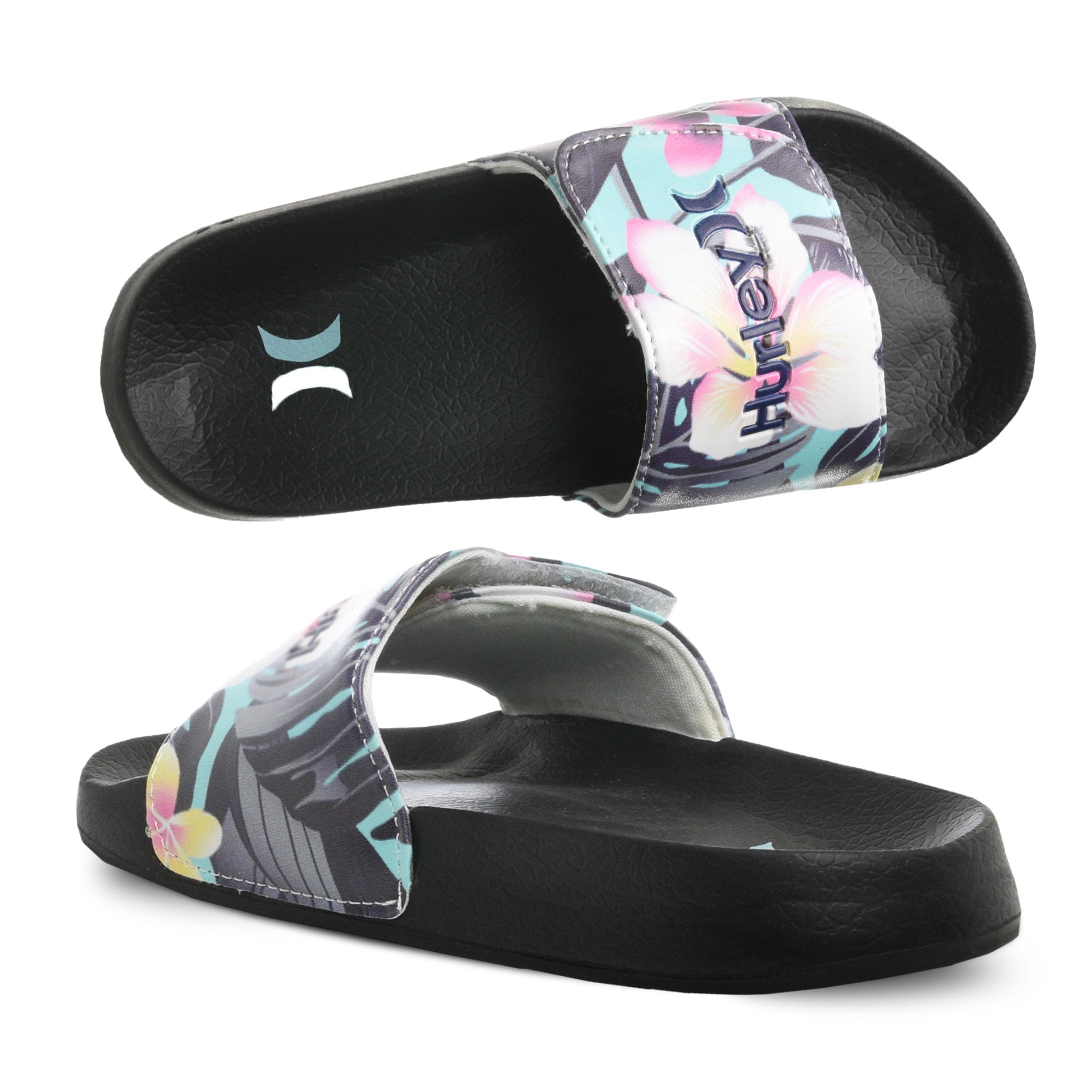 Hurley Kids NAIA Slides Adjustable Strap Slip-On Sandals Indoor and Outdoor EVA Footbed Shower Slides for Girls and Boys