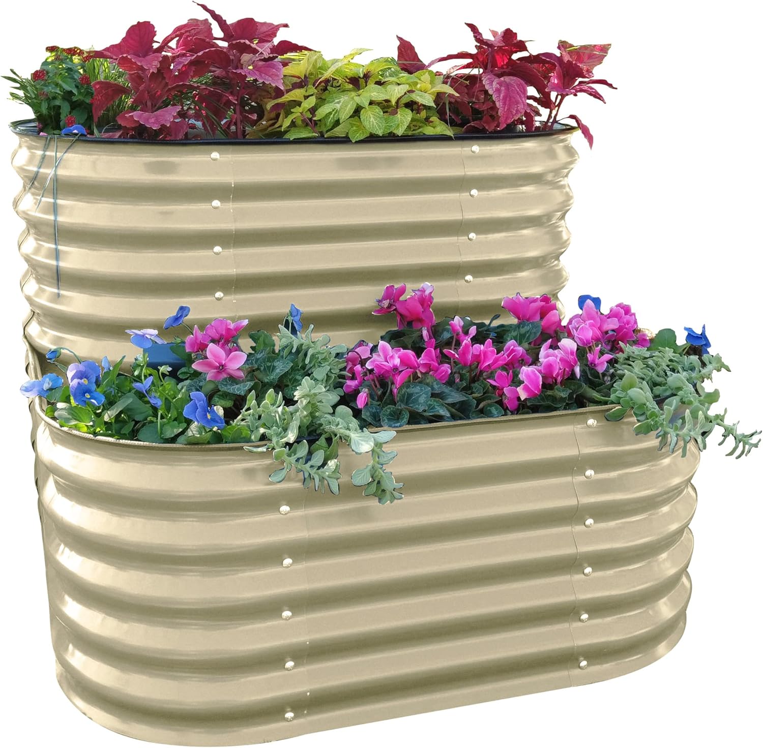 Vego garden Cascading Raised Garden Planter Box Outdoor Metal Galvanized Gardening Bed for Vegetables Herb & Flower, Pearl White