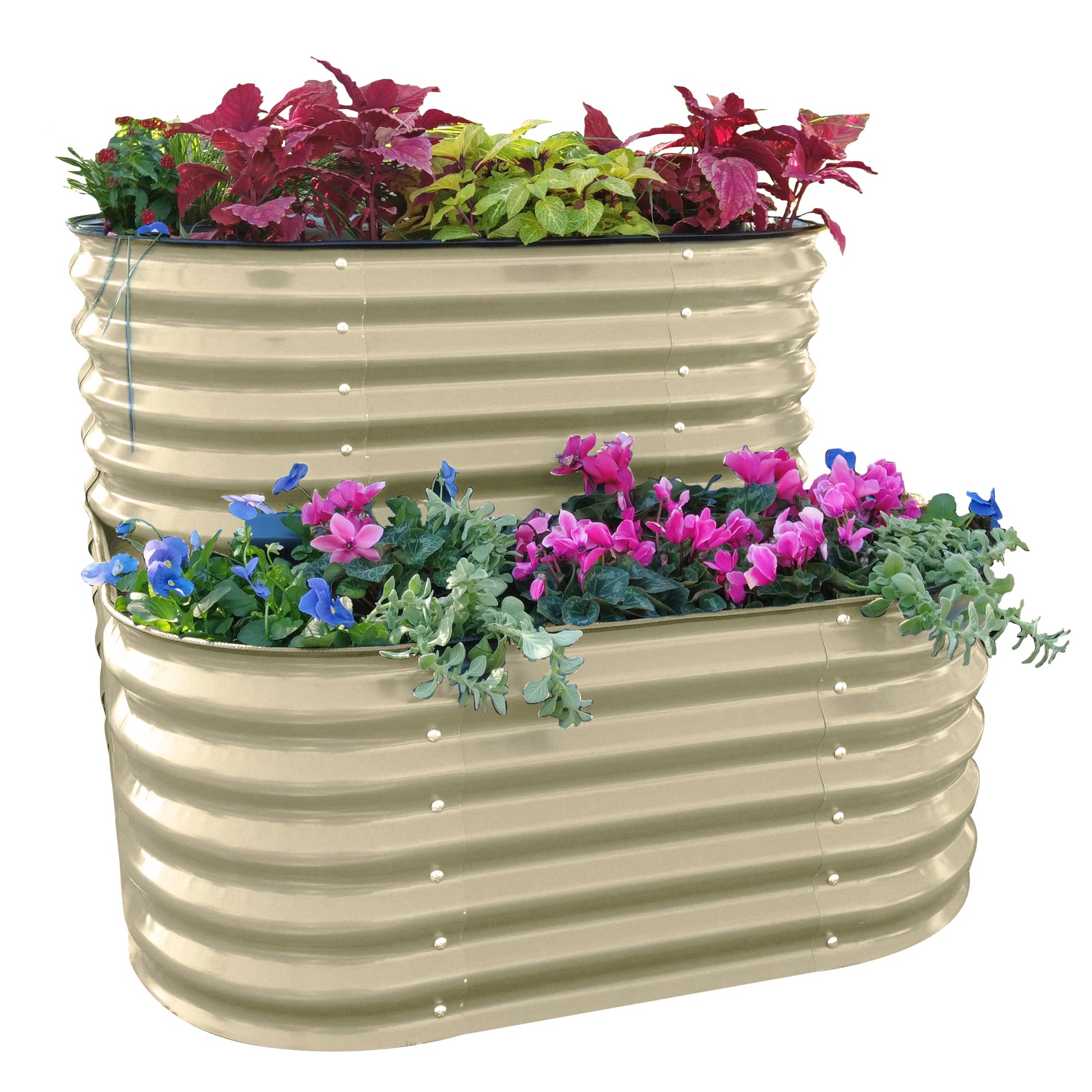 Vego garden Cascading Raised Garden Planter Box Outdoor Metal Galvanized Gardening Bed for Vegetables Herb & Flower, Pearl White