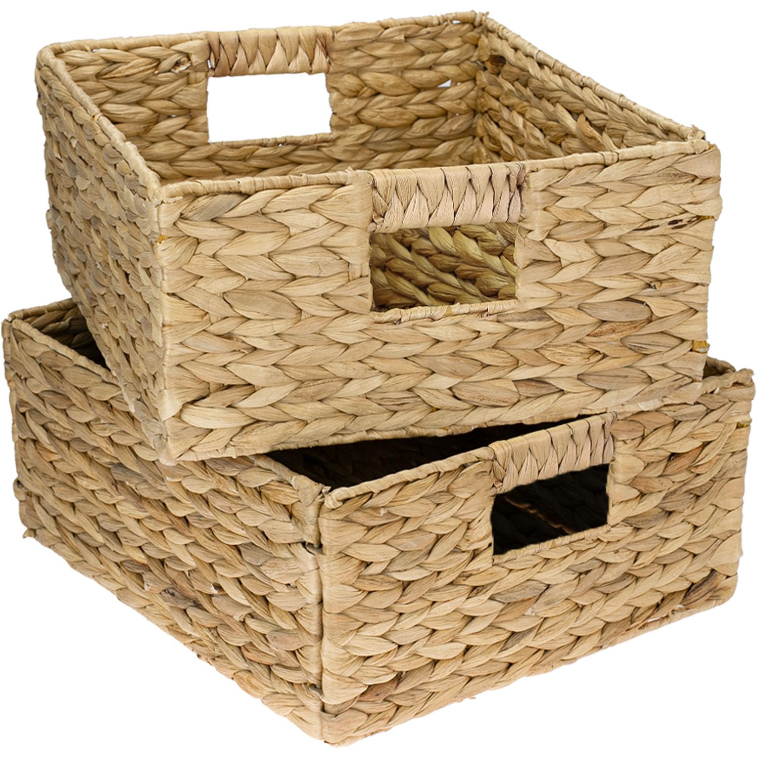 HMF panier de rangement compatible avec KALLAX demi‑compartiment, panier tressé en jacinthe d’eau avec poignées | Lot de 2 | 30 x 34 x 15 cm | Naturel