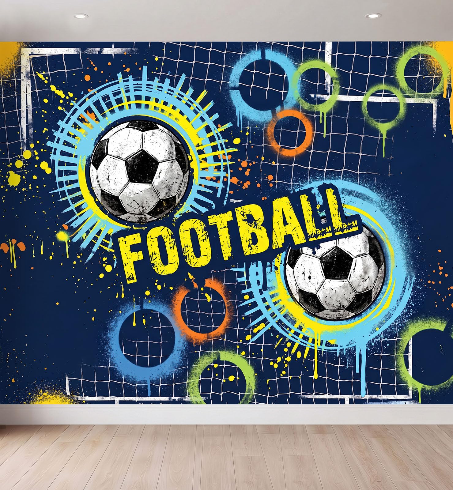 Fototapeta sportowa, 138in x 101in / 350 x 256 cm (szer. x wys.), włóknina, wysokiej jakości, nowoczesna, geometryczna, uliczna, piłka nożna, grafika, do domu, DIY, dekoracja, plakat, obraz na ścianę