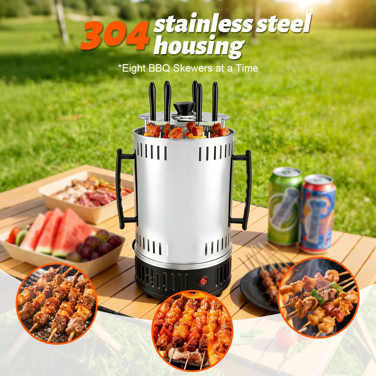 Barbecue de Table Électrique Vertical en Acier Inoxydable, Grill à Brochettes avec 12 Broches et 2 Éléments Chauffants en Verre, 1000W Barbecue Intérieur sans Fumée pour Maison Balcon Jardin