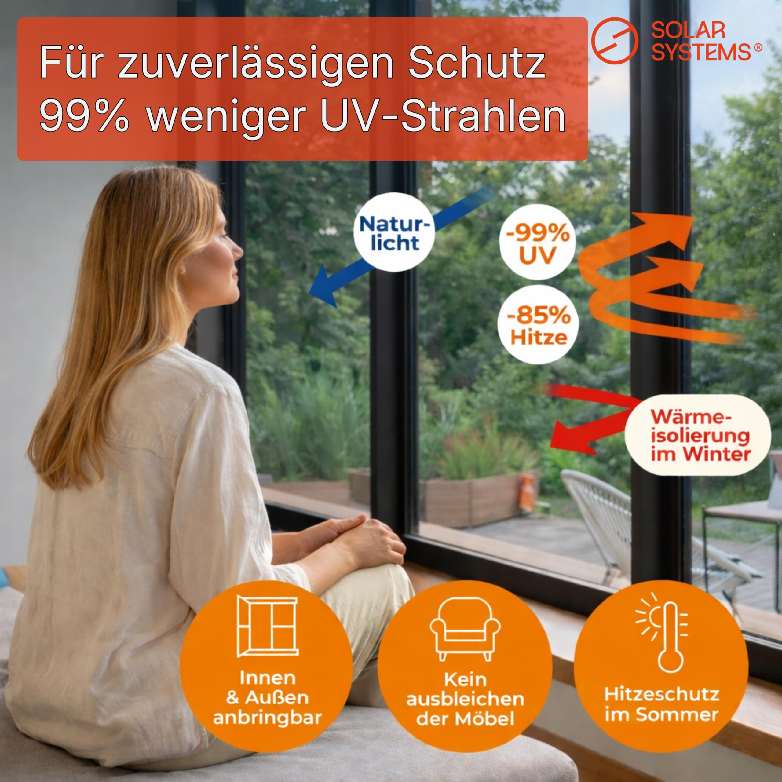 Solar Systems Hitzeschutzfolie Fenster Außen Silber 100 x 300 cm | Spiegelfolie für Außen mit Komplettset. Reduziert Hitze und Blendung. Schützt vor Wärmeverlust.