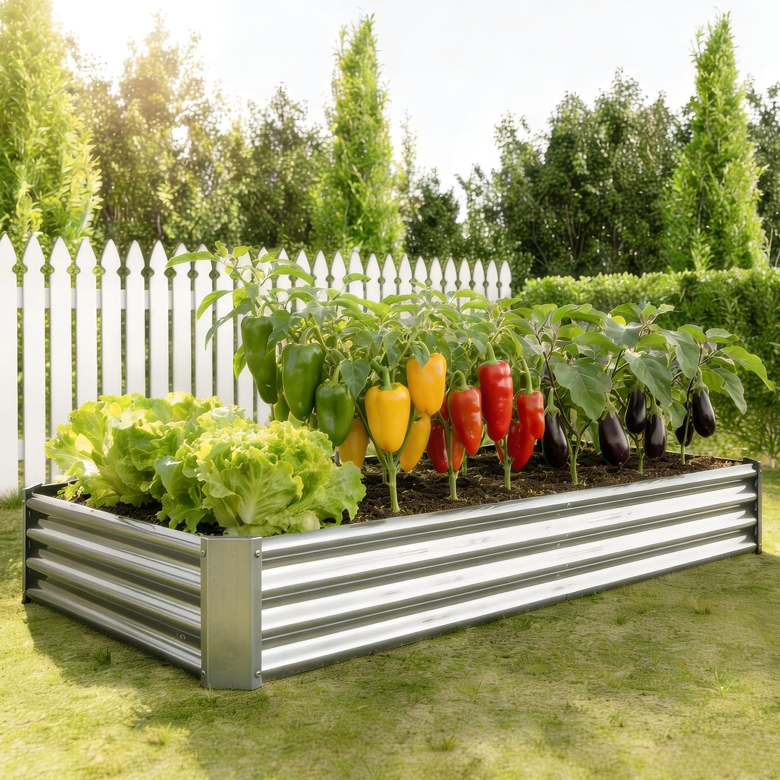 VERFARM Hochbeet-Set aus Verzinkter Metall, Pflanzbeet Hochbeete für Garten, Hochbeete-kit für Gemüse Blumen Sukkulenten Kräuter, Blumenbeet & Pflanzentrog, Rechteckig, Schwarz