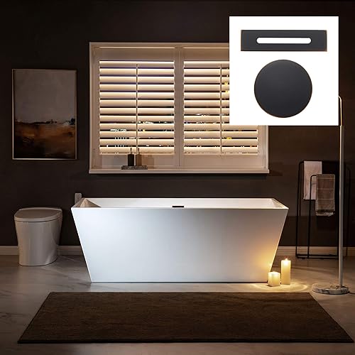 Vista 90 de WOODBRIDGE Bañera de acrílico independiente de 67 pulgadas, bañera negra de remojo contemporáneo con desbordamiento y drenaje negro mate, BTA1812-MB