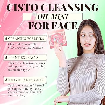 Cisto Cleansing Oil Mini, Cisto Makeup Remover Oil, Cisto Softening Soothing Gentle Cleansing Oil for Travel 2ml 20pcs, Portable Disposable Facial Cleansing Oil Remover Cleanses (Pink)