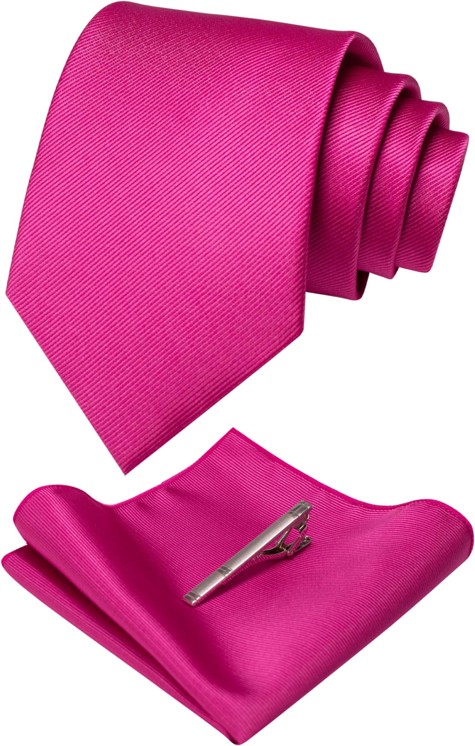 Solid Color Formal Necktie and Pocket Square Tie Clip Sets for Men