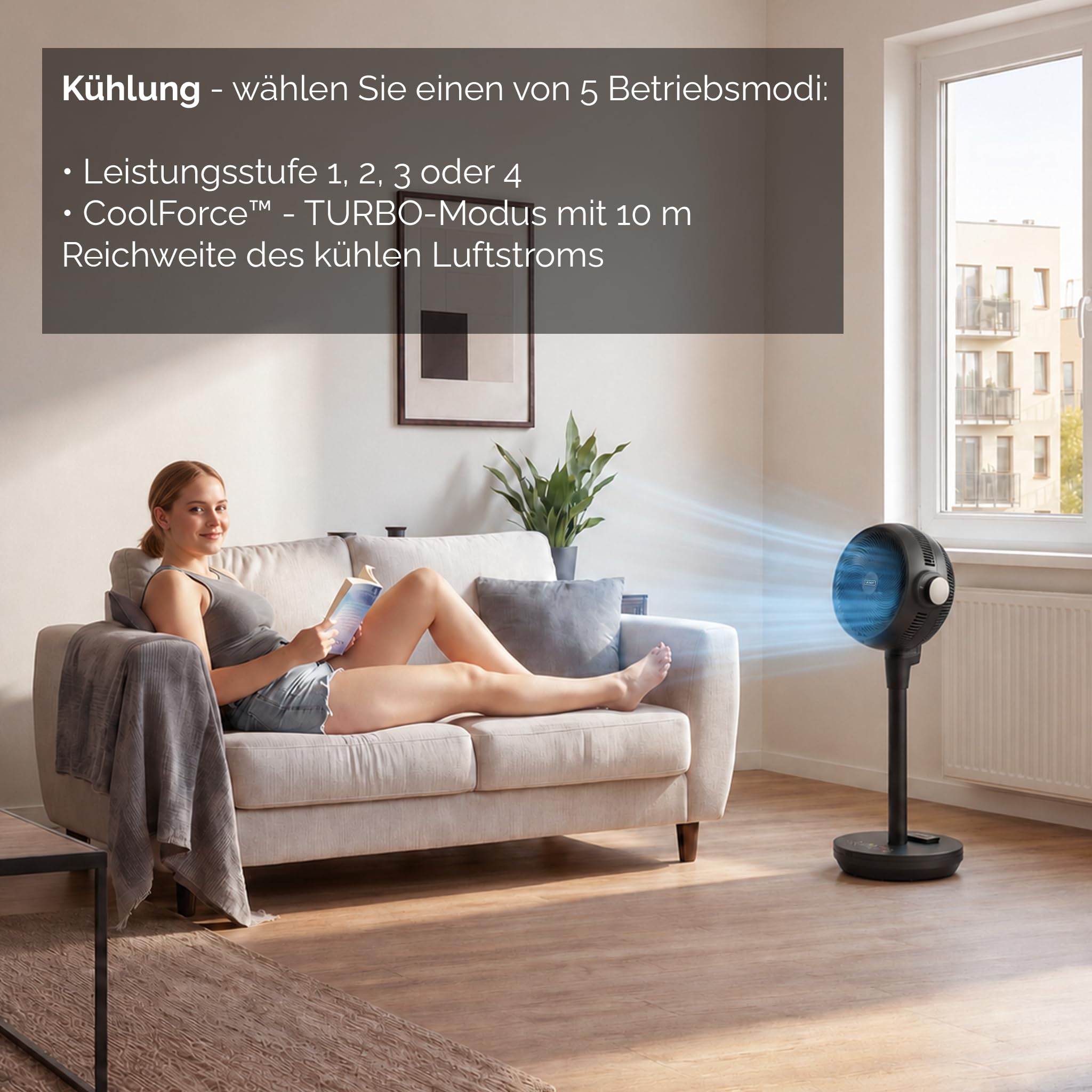 YOER Ventilator 2in1 Kühlen & Heizen, 10 m Wurfweite, Heizlüfter Standventilator leise mit Fernbedienung, 5 Kühlmodi, 12h Timer, 3D Oszillation, CosmoBlaze FH05G, grau