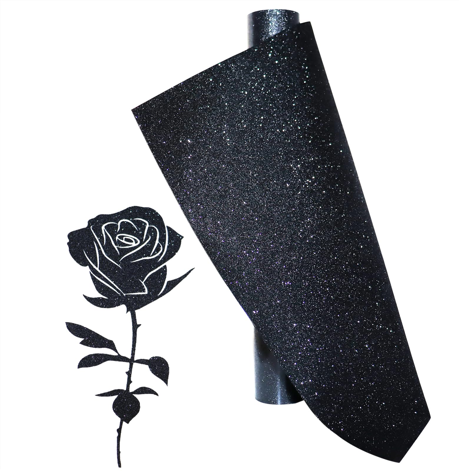 Black Glitter HTV Heat Transfer Vinyl Roll Iron on Vinyl for T-Shirts