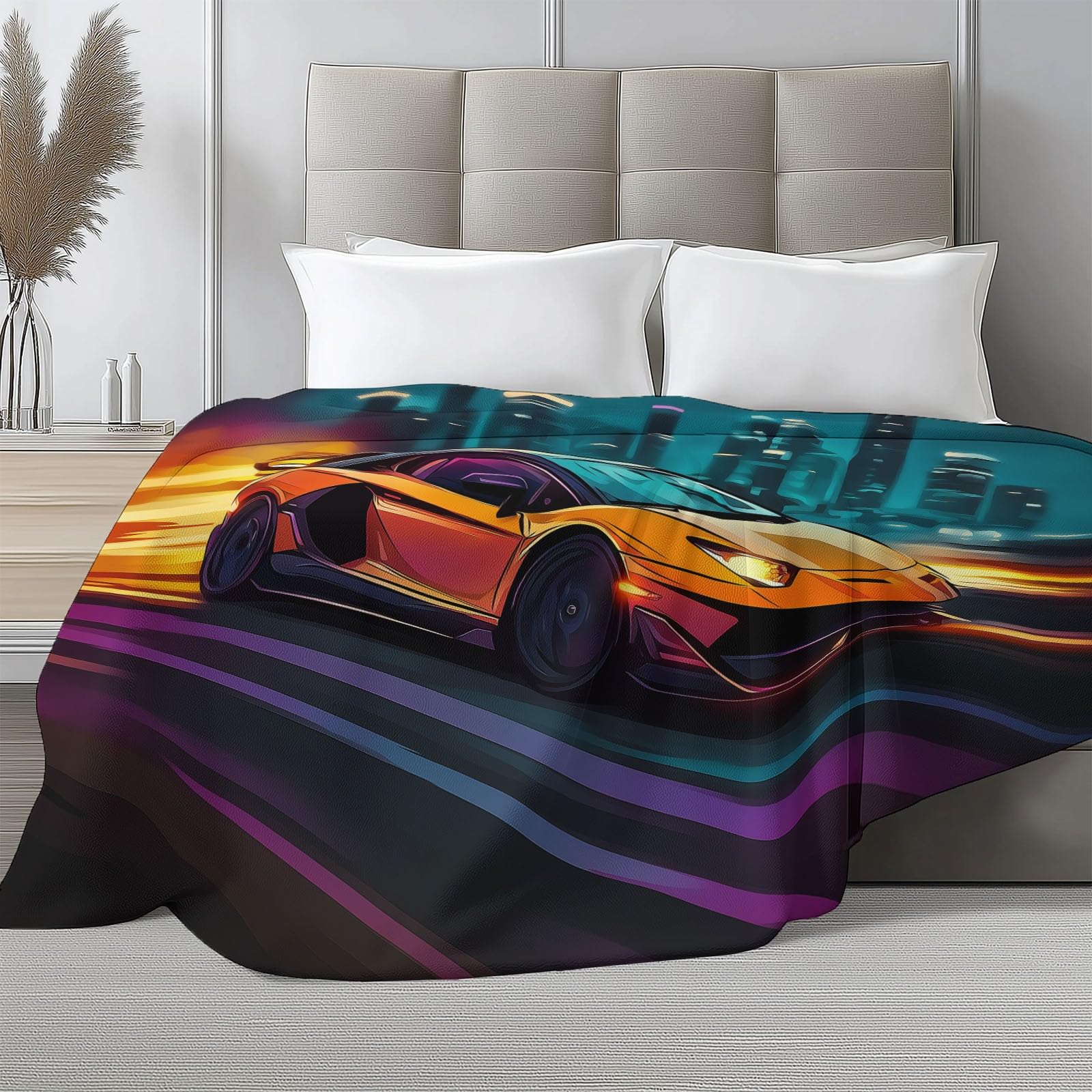 Genérico Manta de Franela de Forro Polar para Niños y Adultos 220 x 240 cm, Mantas para Sofa Estampado Surrealismo Fantasía Coche Deportivo - Manta Verde Oscuro Suave Cálida Transpirable Ligera