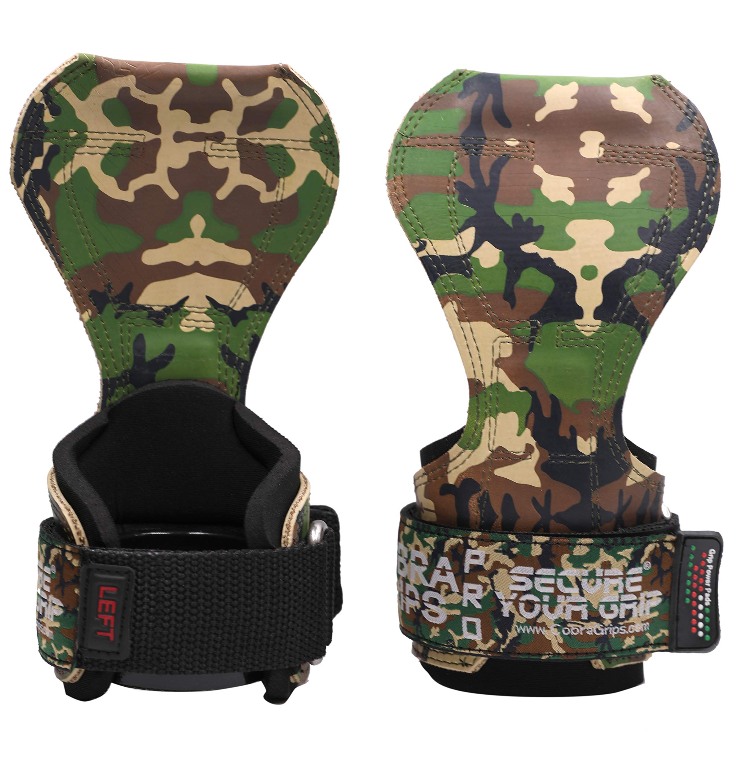 Cobra Grips, guanti per sollevamento pesi con polsiere imbottite in neoprene regolabili, alternativa ai ganci per sollevamento pesi, per stacchi da terra (gomma verde mimetica professionale)