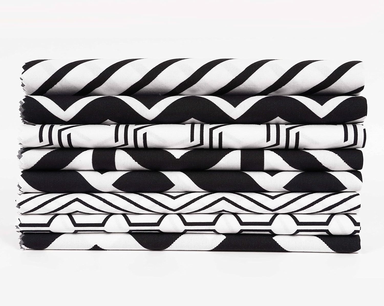 Soimoi 8 Pc Fat Quarter Bundle - Geometric Print 18"x 22" DIY Patchwork- 100% Cotton Pre-Cut Quilting Fabric (White & Black)
