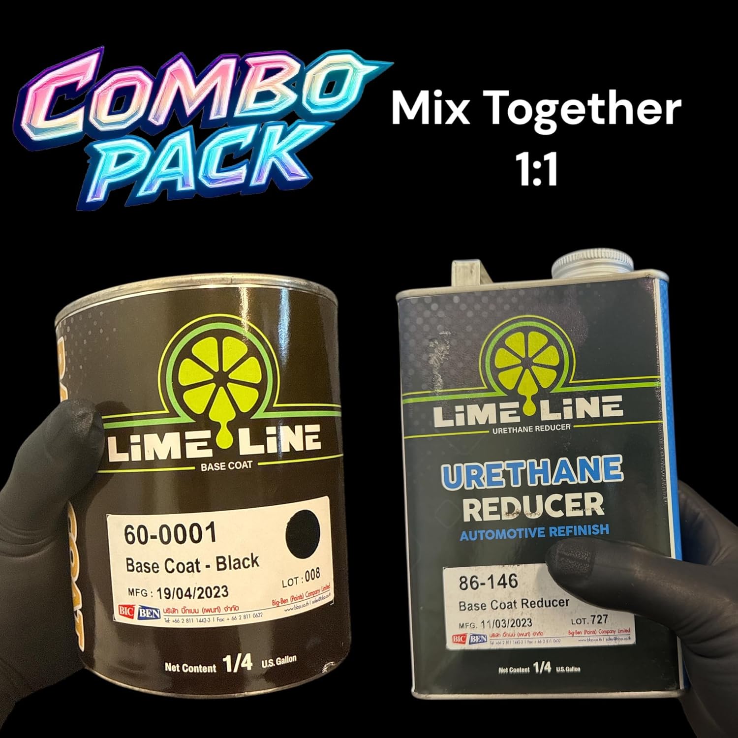 LiME LiNE Automotive Basecoat with Urethane Reducer Quart Combo Pack (Black Combo)
