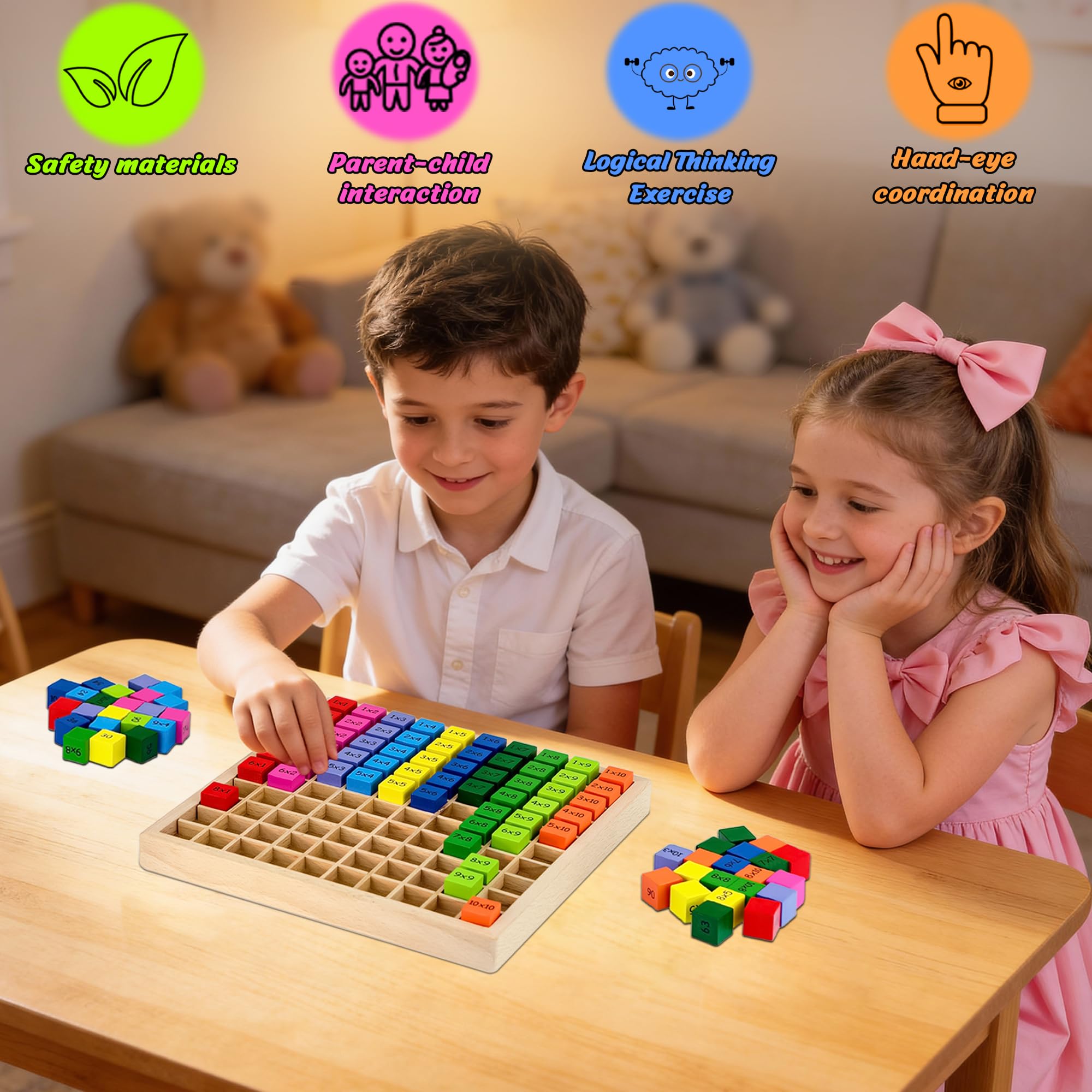 YAOZUP Carte Multiplication 1x1 Bois Hêtre - Table De Multiplication Enfant Avec Chaîne Aide Scolaire Multiplication