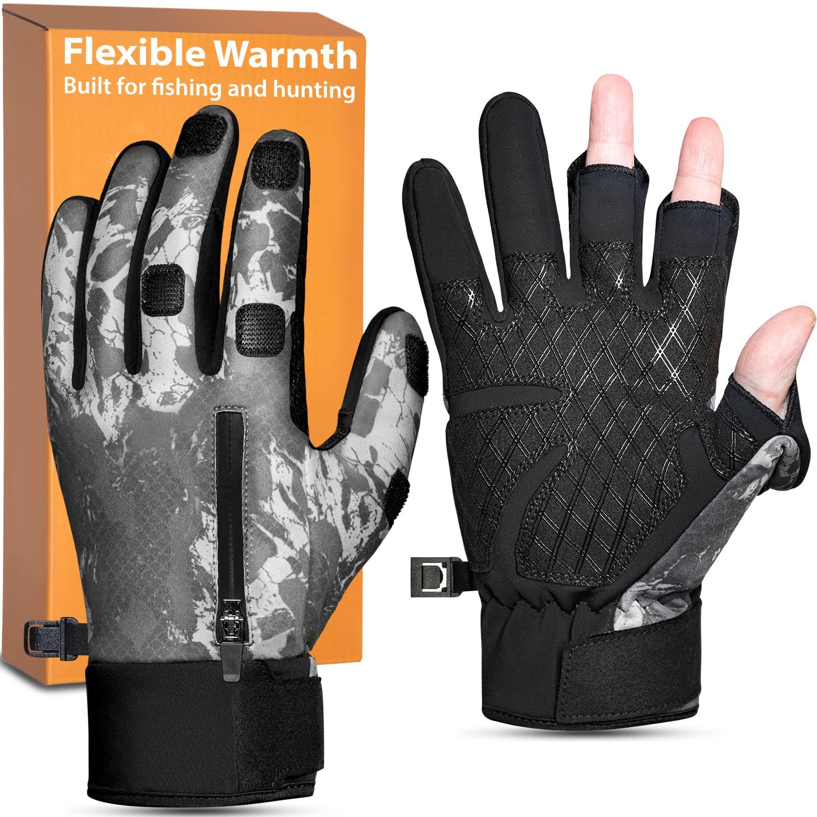 Pixel Panda Cold Weather Fishing Gloves, Winter Hunting Gloves Flexible for Men Women, Ideal for Flying Fishing, Ice Fishing, Hunting, Photography, Motorcycling