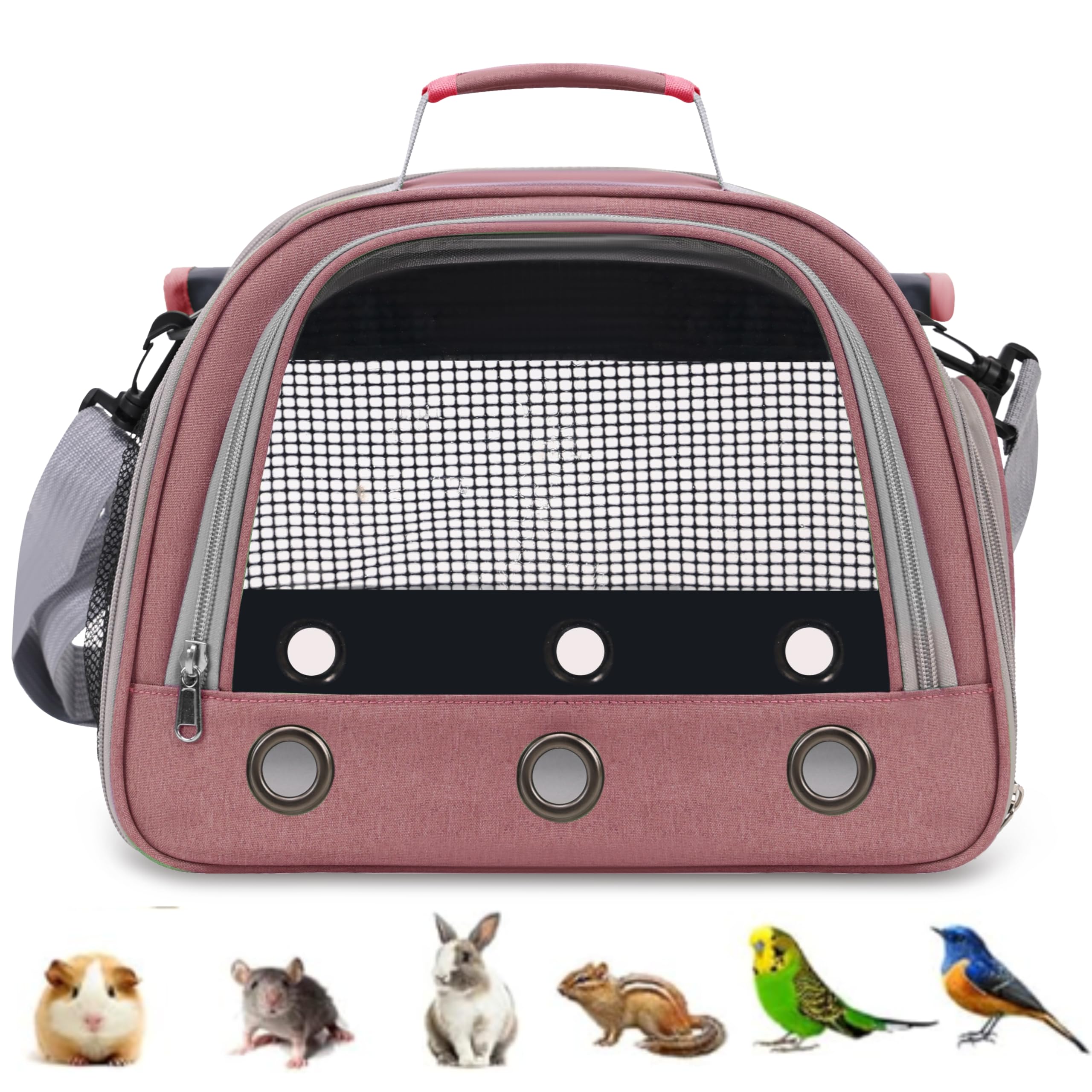 SOLAPOLLO Sac à bandoulière respirant pour oiseaux, sac de voyage pour hamster, sac de voyage pour extérieur, lapin, hérisson, oiseau (rose)