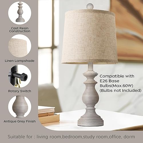 Miniatura 4 de PARTPHONER Juego de 2 lámparas de mesa tradicionales, lámparas de mesa rústicas de granja para sala de estar y dormitorio, lámparas de mesa de 22"