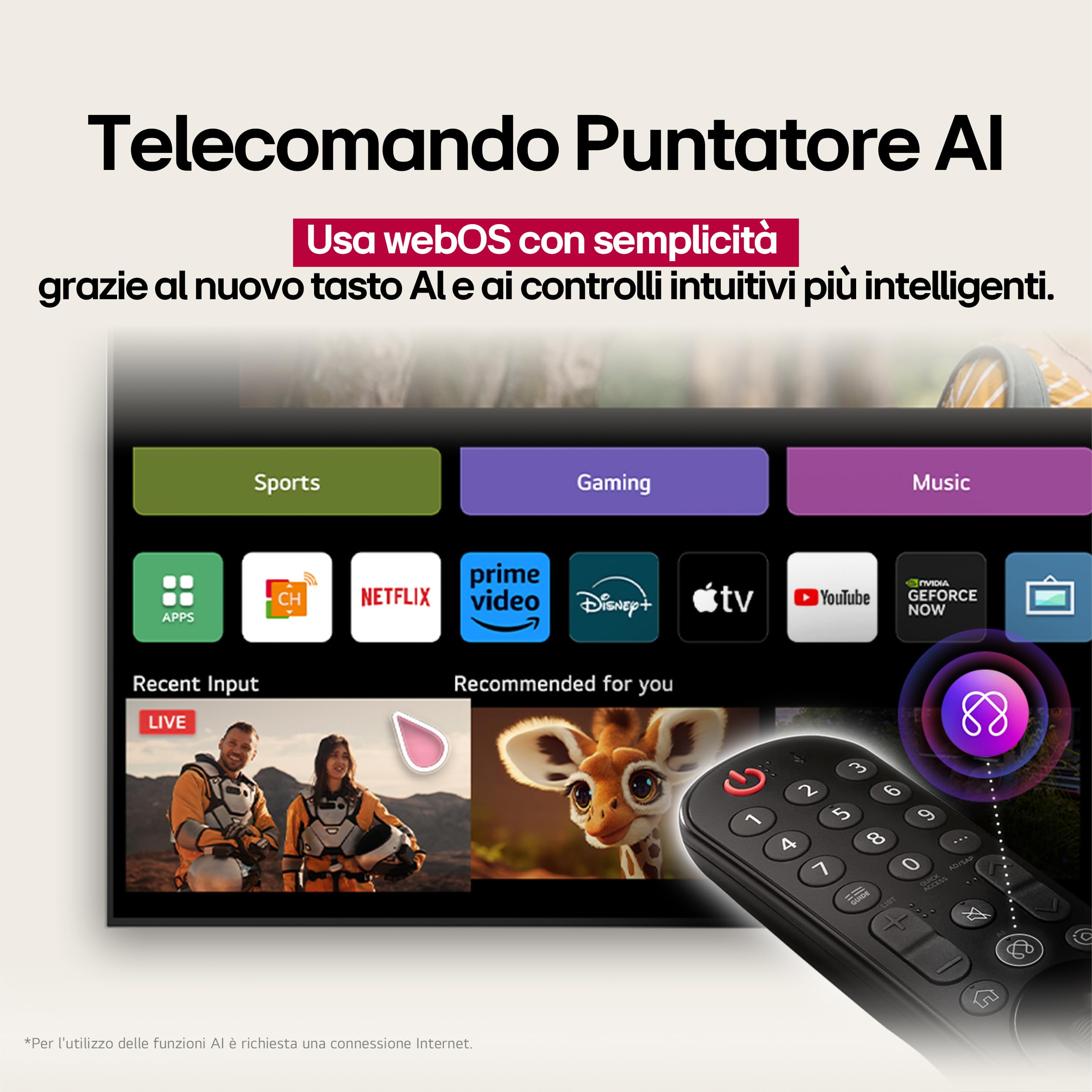 LG QNED70 Smart TV 50 pollici 4K, Processore α7 Gen8, Dynamic QNED Color, webOS AI, Gaming VRR 4K@60Hz