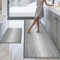 Vista 83 de BSICPRO Juego de alfombras y tapetes de baño, 2 piezas de felpilla gruesa y absorbente, antideslizantes, suaves y peludas para baño, lavables a