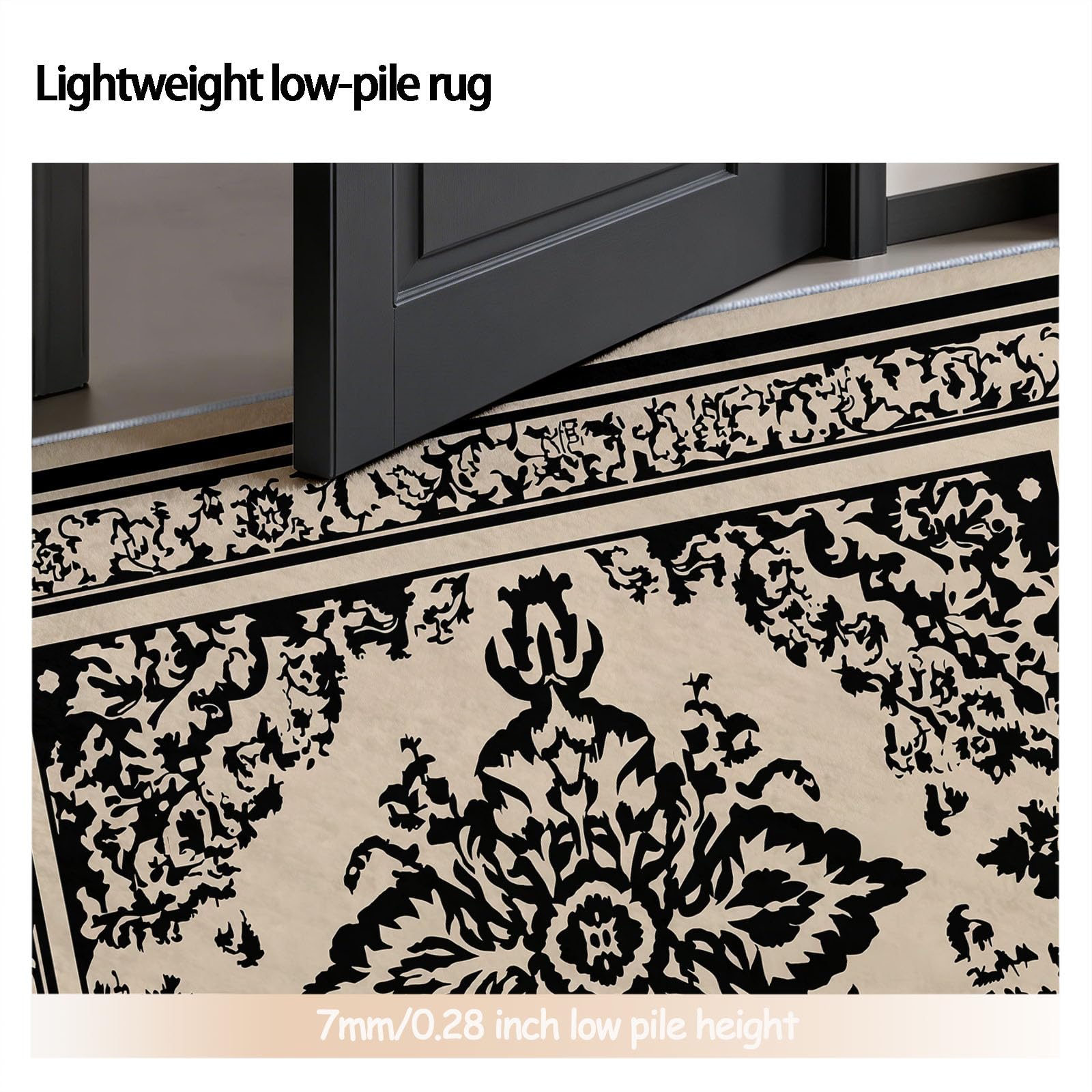 Lavable Tapis 180 cm Rond Intérieur Classique Fleurs Liane pour Salon, Chambre ou Couloir - Doux et Antidérapant - Vintage Ethnique Facile à Nettoyer Poil Ras Tapis pour Salle de séjour, Beige