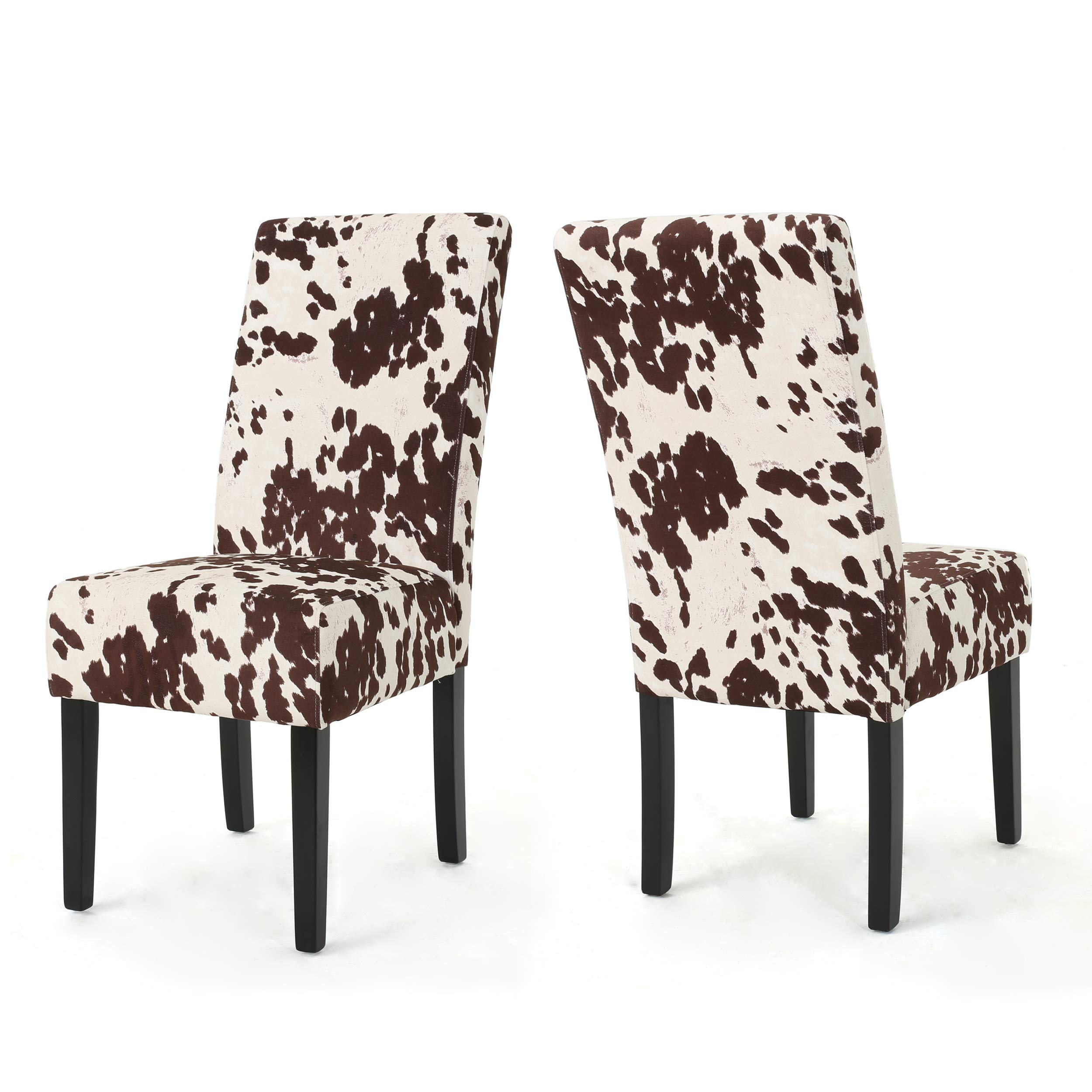 Christopher Knight Home Pertica Contemporary Velvet Dining Chairs, 2-Pcs Set, Milk Cow / Dark Brown
