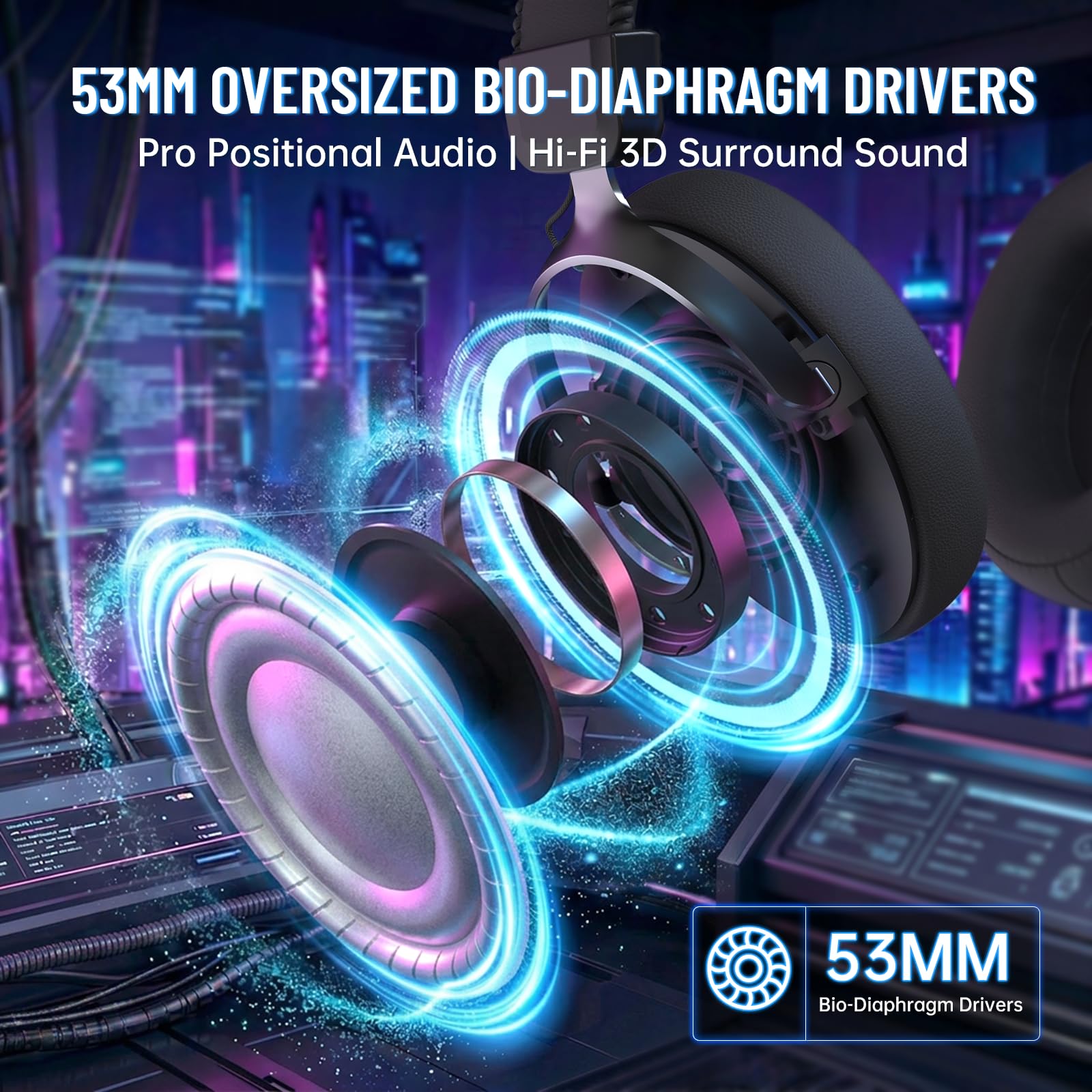 ATTACK SHARK L50PRO Auriculares Gaming Inalámbricos Sonido 7.1 Modos EQ Transductores 53mm Triple Conexión Batería 1100mAh Circumaurales con Micrófono Desmontable Anti Ruido para PC/Xbox/PS4,Negro