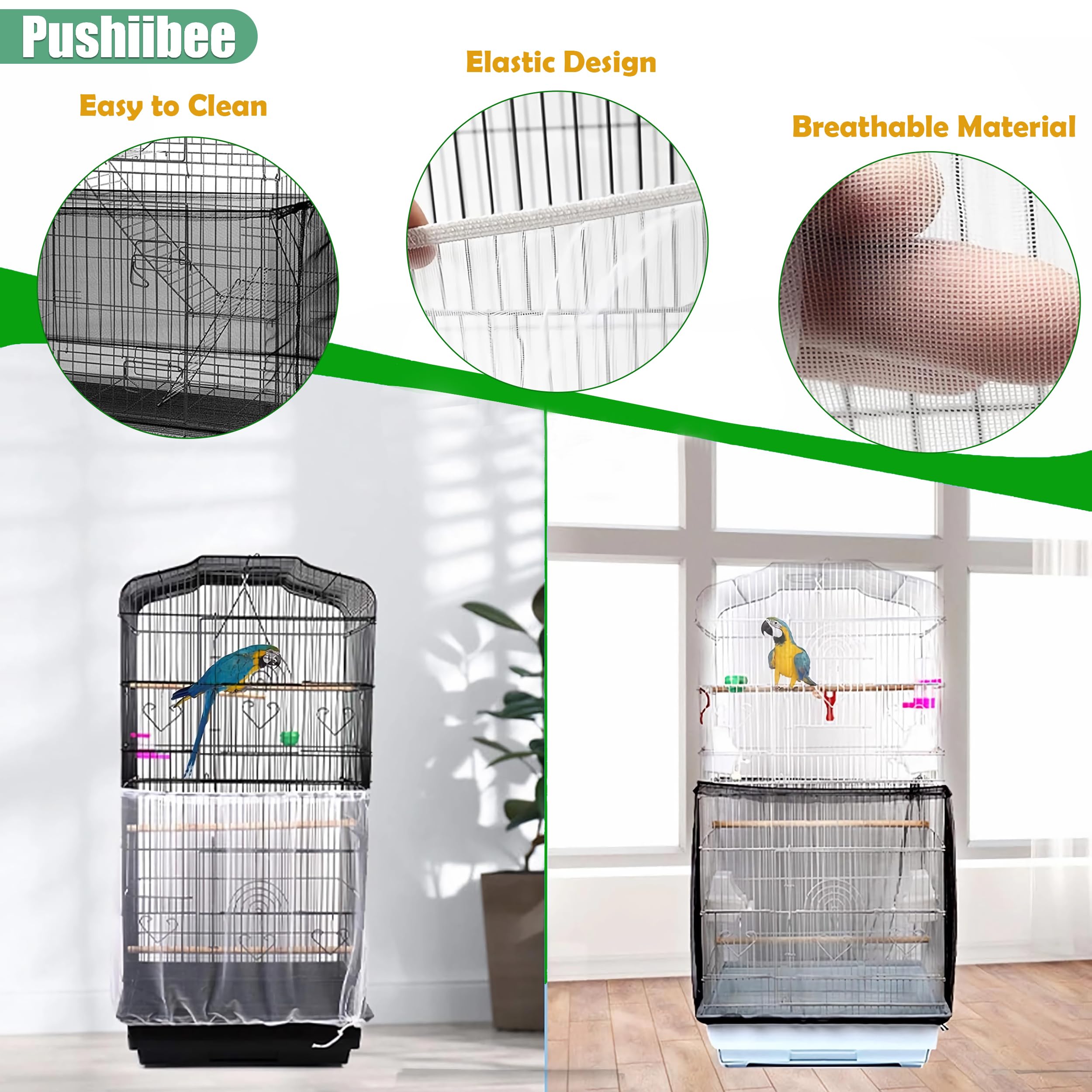 Copertura Gabbia Per Uccelli, 4 Pezzi Raccoglisemi Per Gabbia con Velcro, 2 Misure Rete In Nylon Riutilizzabile Per Pappagalli Copri Gabbia Per Gabbie Rotonde e Quadrate