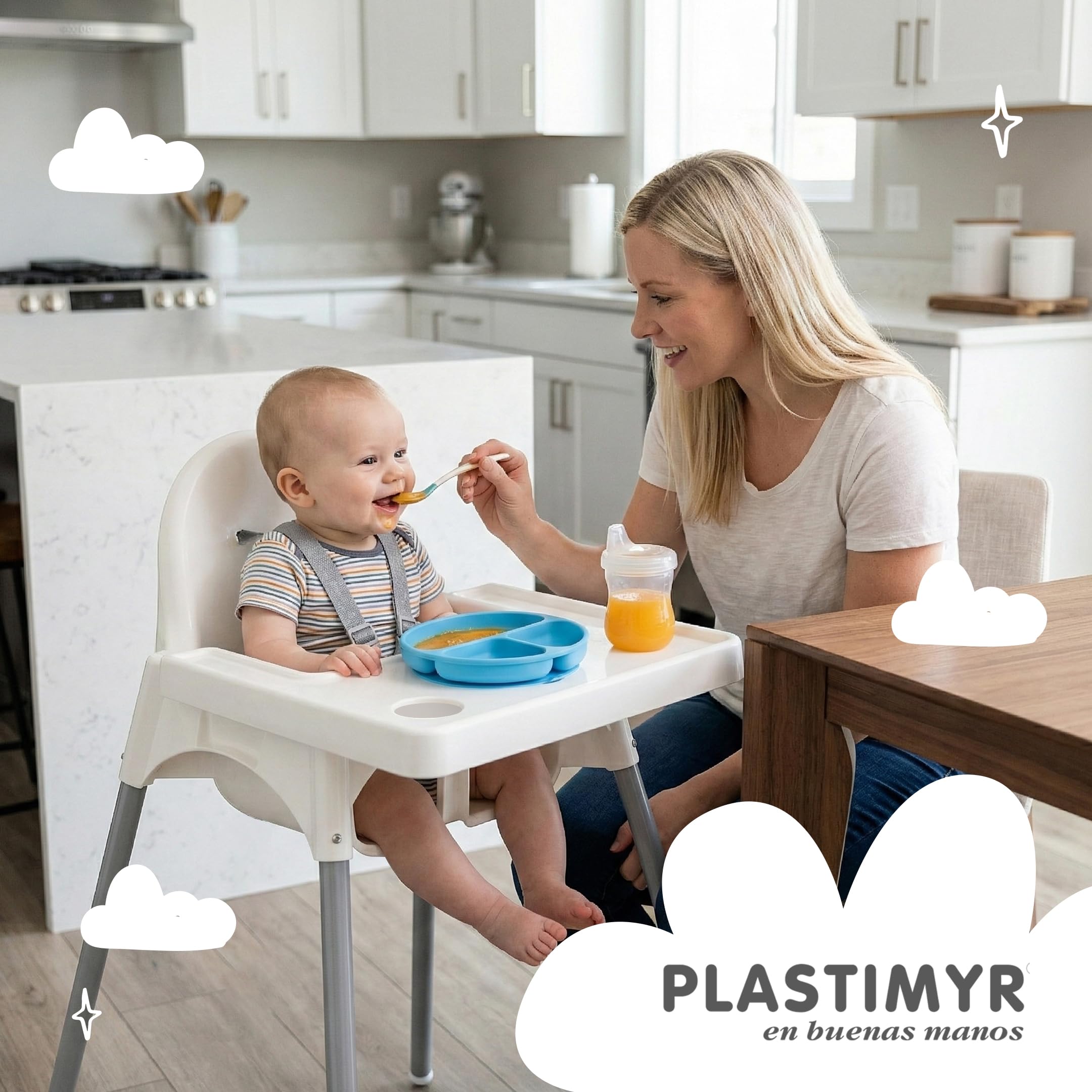 PLASTIMYR Tronas Bebe Light para 6 Meses a 3 Años hasta 15 kg – Silla de Comer para Bebe Resistente a Manchas, Bandeja Extraíble y Arnés de Seguridad - Trona Infantil Fácil de Limpiar 83x44x47 cm