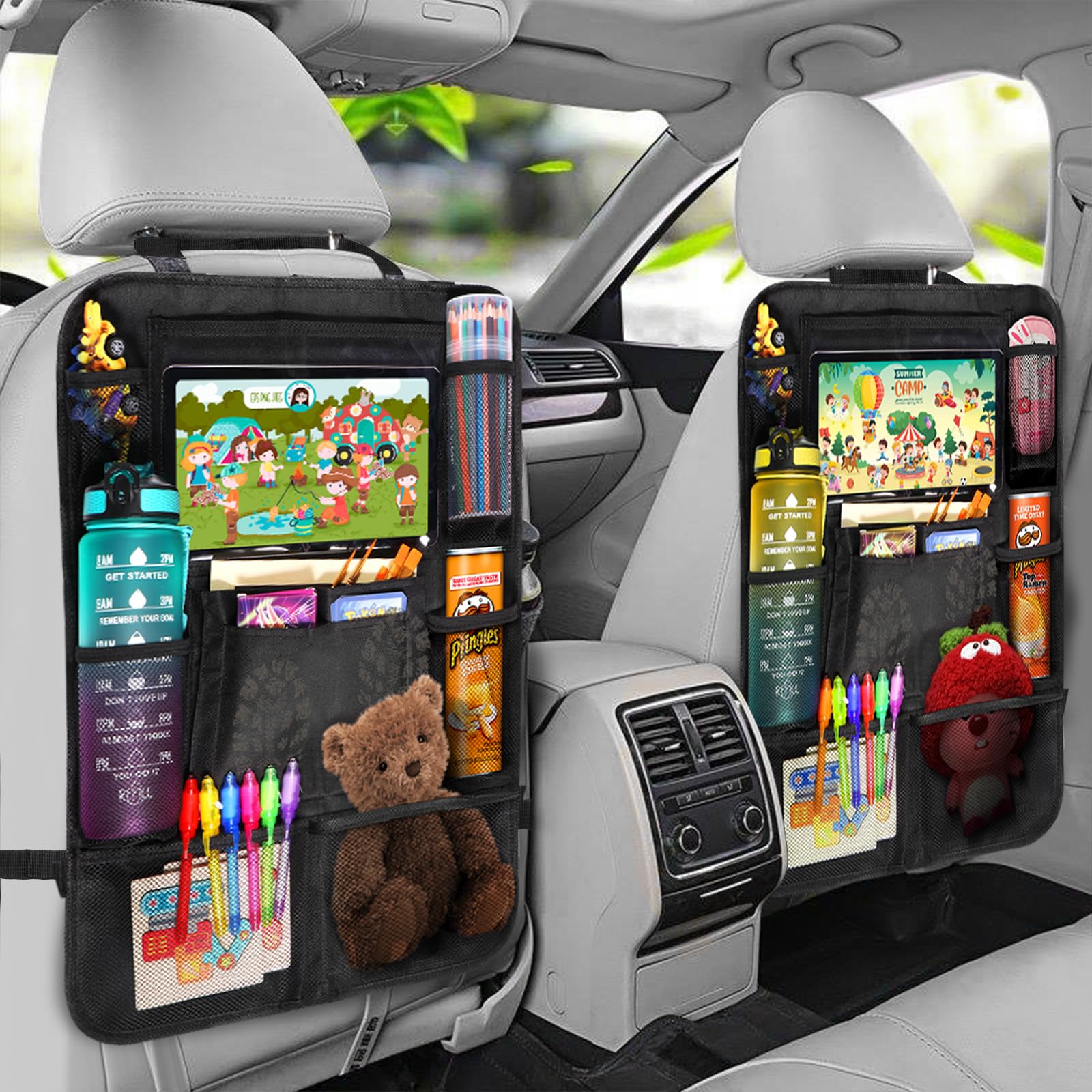 Diboniur Protezione Sedile Auto Bambini - Copri Sedile Auto bambini con 10 Tasche, Organizer per Tablet iPad 9.7'' e 10.5'', Molto spazio di archiviazione (versione spessa)