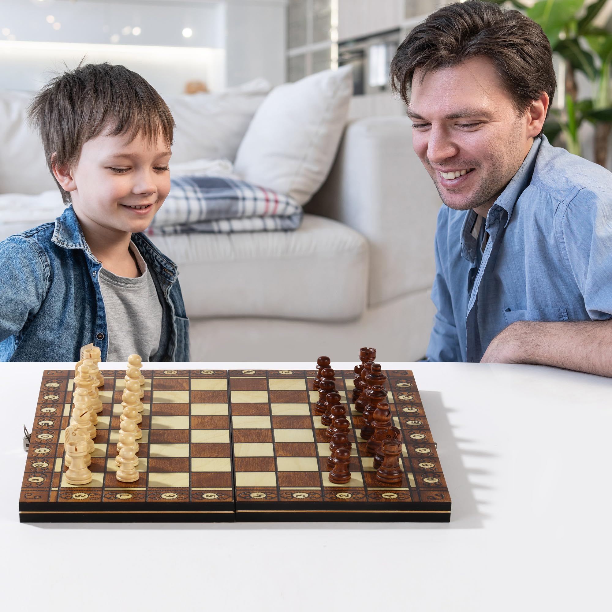 Scacchiera in Legno 3 in 1 - 29x29cm Magnetica e Portatile - Dama Gioco da Tavola per Bambini, Adulti, Feste, Attività Familiari