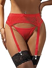 ohyeahlady Women Plus Size Suspender Belt Lace Garter Belt Mesh Lingerie Set with 4 Adjustable Straps and G String UK 8-22