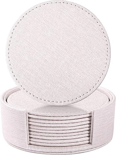 LAMOTI Posavasos de cuero para bebidas, juego de 6 posavasos de 4 pulgadas con soporte para protección de mesa, hechos a mano, lujosa decoración del