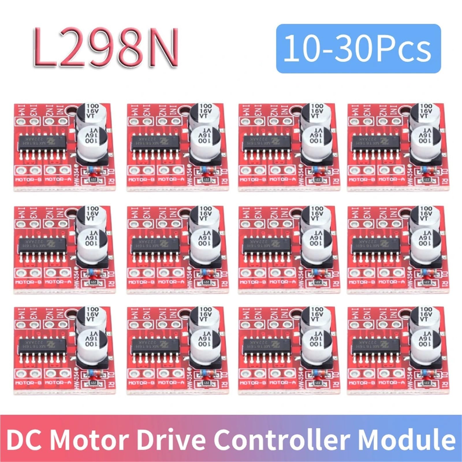 10/20/30 Uds L298N módulo controlador de Motor DC velocidad PWM Mini placa de accionamiento paso a paso doble puente H 2 canales(30 Pcs)
