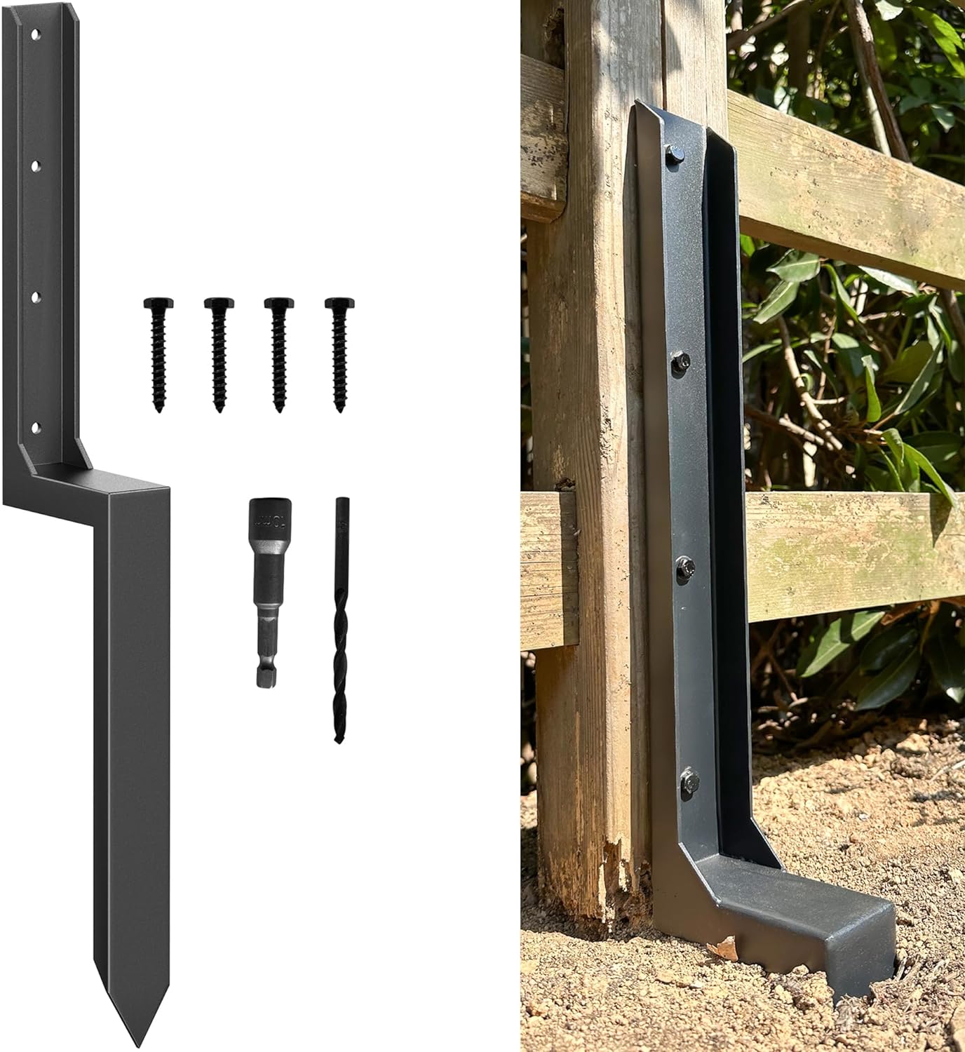 Thickened Fence Post Repair Kit, Steel Stakes, Anchor Ground Spike for Fix Broken 4x4/6x6 Wooden Fence Post Support (1 Pack/Black) Thickened 33.62" x 11-Gauge 1 Pack/Black
