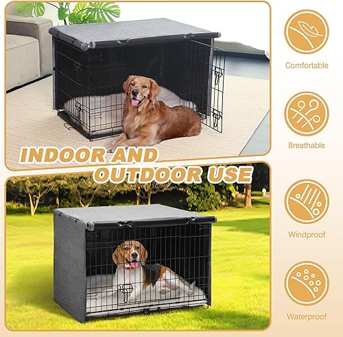 Miniatura 5 de Cubierta para jaula de perro - Cubierta impermeable para perrera de doble puerta, cubierta protectora de jaula de poliéster 600D duradera para jaula