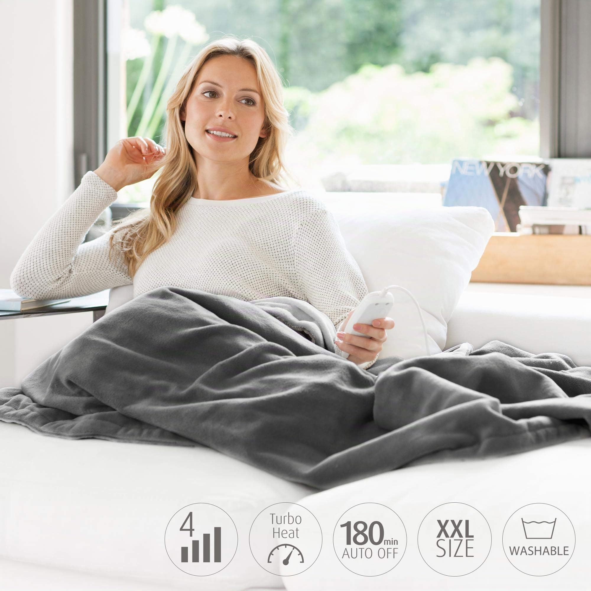 medisana HB 675 Kuschelheizdecke XXL, waschbar, 200 x 150 cm, grau/dunkelgrau & HU 665 Wärmeunterbett, 150 x 80 cm, Abschaltautomatik, Überhitzungsschutz, 3 Temperatursstufen, waschbar