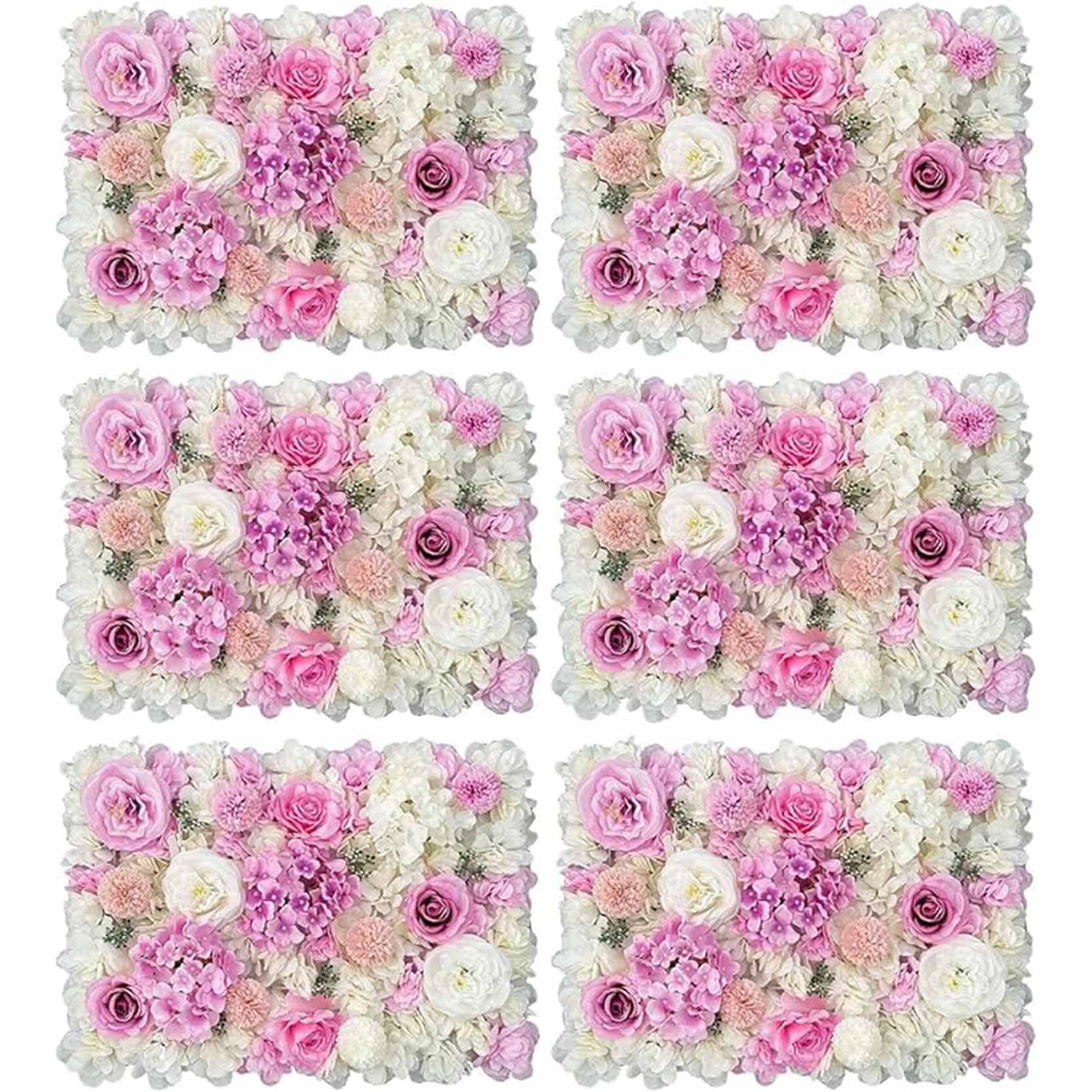 GOUZIBHD Artificial Hydrangea Floral Panels,Flower Wall Panel Set for Photo Centerpieces Home Party Wedding Decoration,Faux Flower Wall Background,Silk Rose Wall,6 Pcs(Color:White Pink)