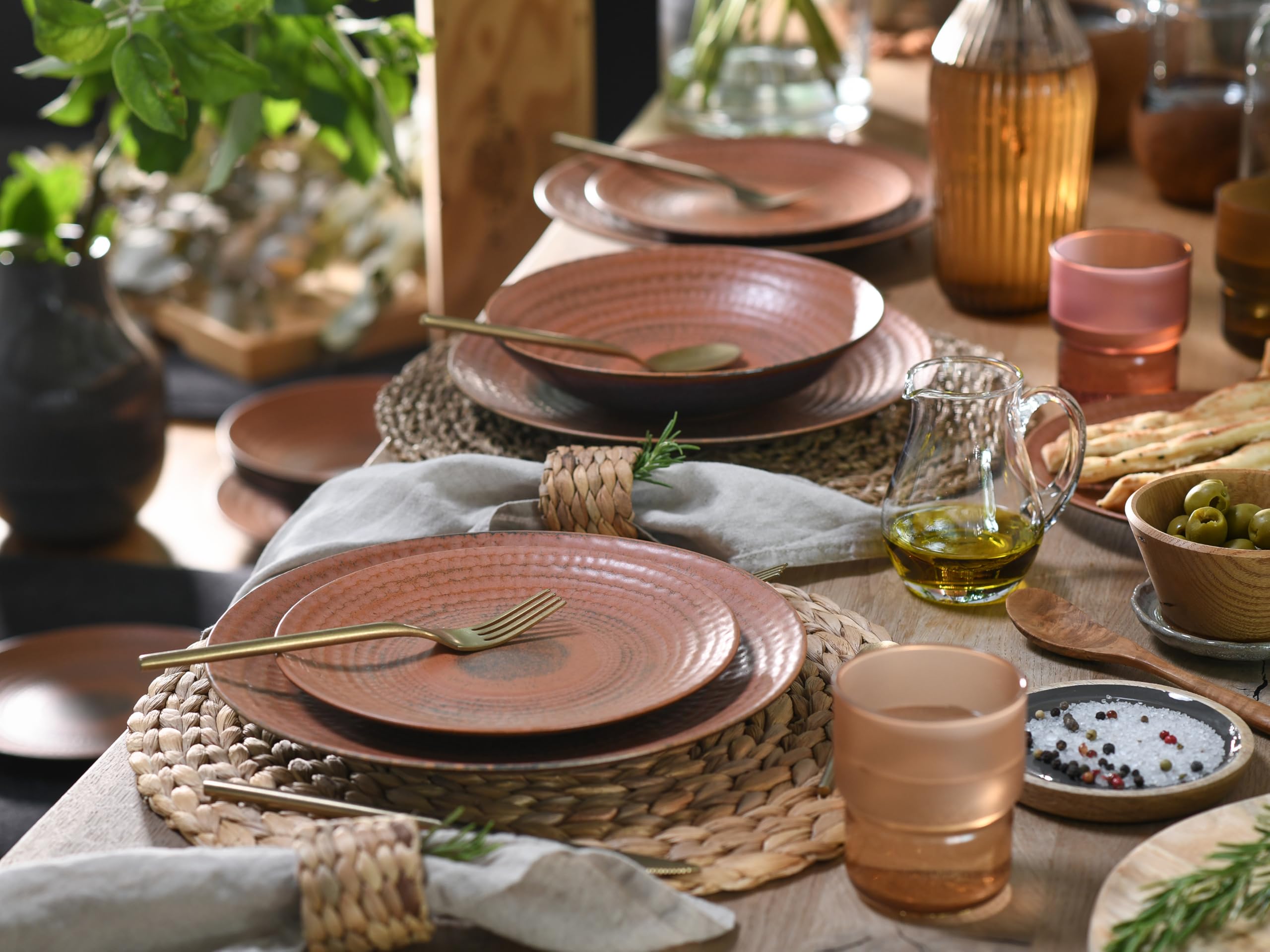 CreaTable, 24859, Serie Neapel Terra, 12-teiliges Geschirrset für 4 Personen, Teller Set aus Steinzeug, spülmaschinen- und mikrowellengeeignet, Made in Europe