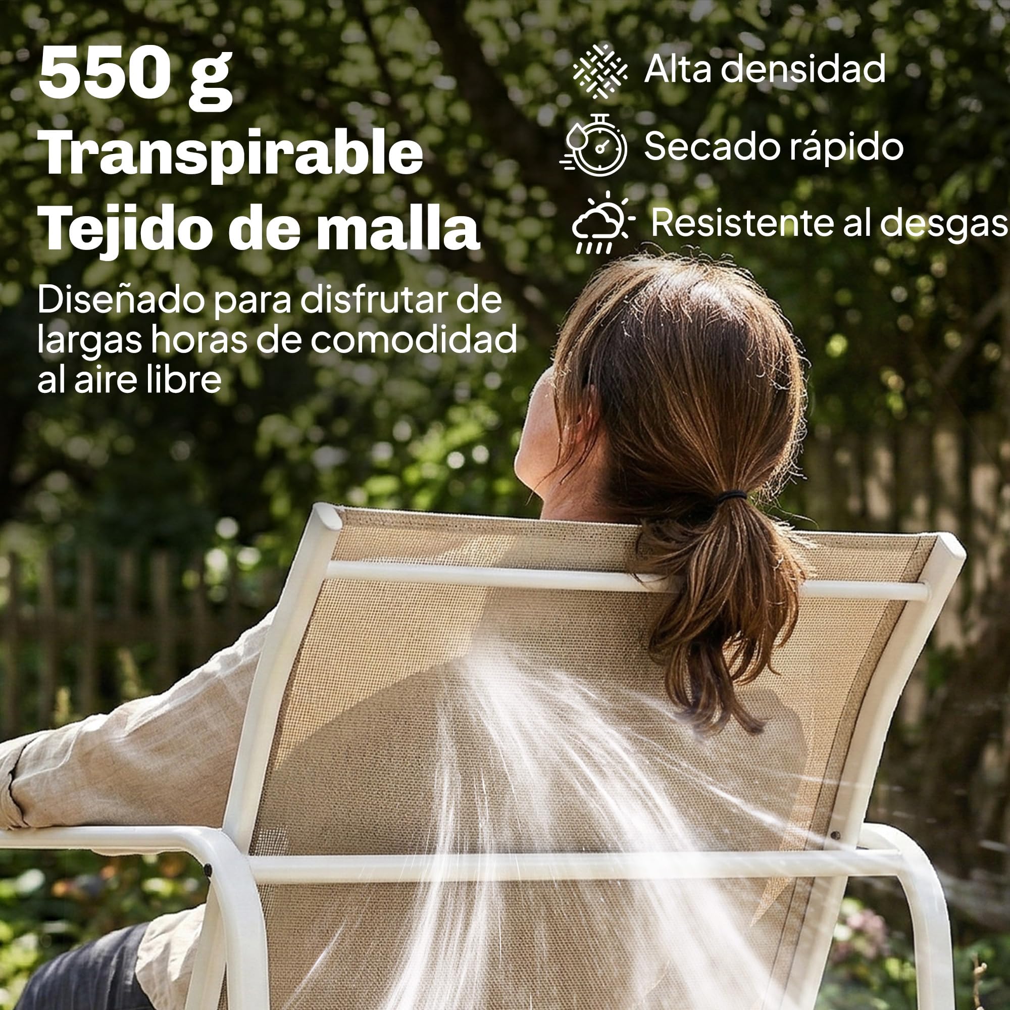 Outsunny Conjunto Jardín Exterior de 4 Piezas, Muebles Jardín Exterior con Sofá de 2 Plazas, 2 Sillones, Mesa de Vidrio Templado, Tela de Textilene Transpirable, Estructura de Acero, Caqui — view 4