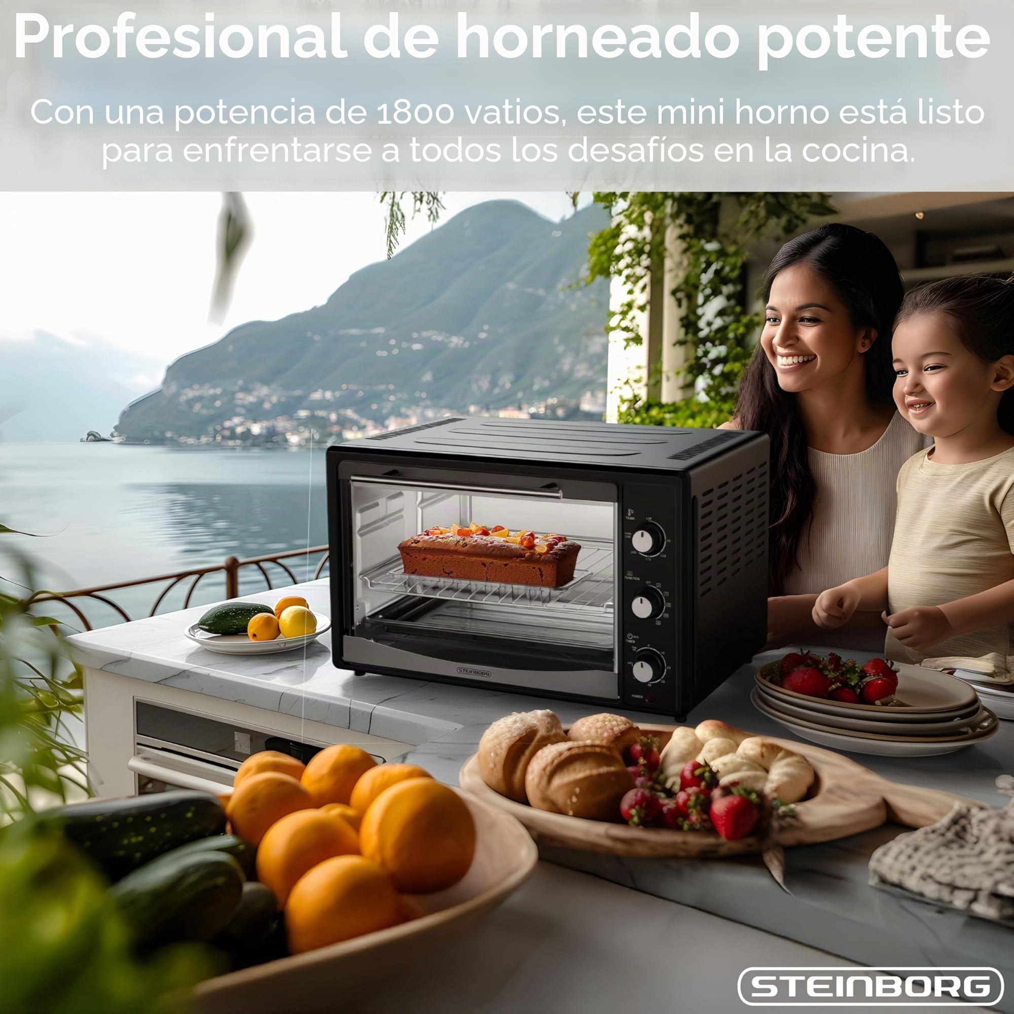 Mini horno 45 L 1800 W recirculación pincho giratorio eléctrico para pizza