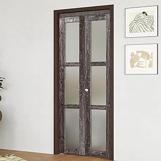 BARNER HOME Bifold Door, for 36in x 80in Opening, 3-lite Tempered Frosted Glass Closet Door with Hardware Kit Included, MDF, Ancient Wood Color