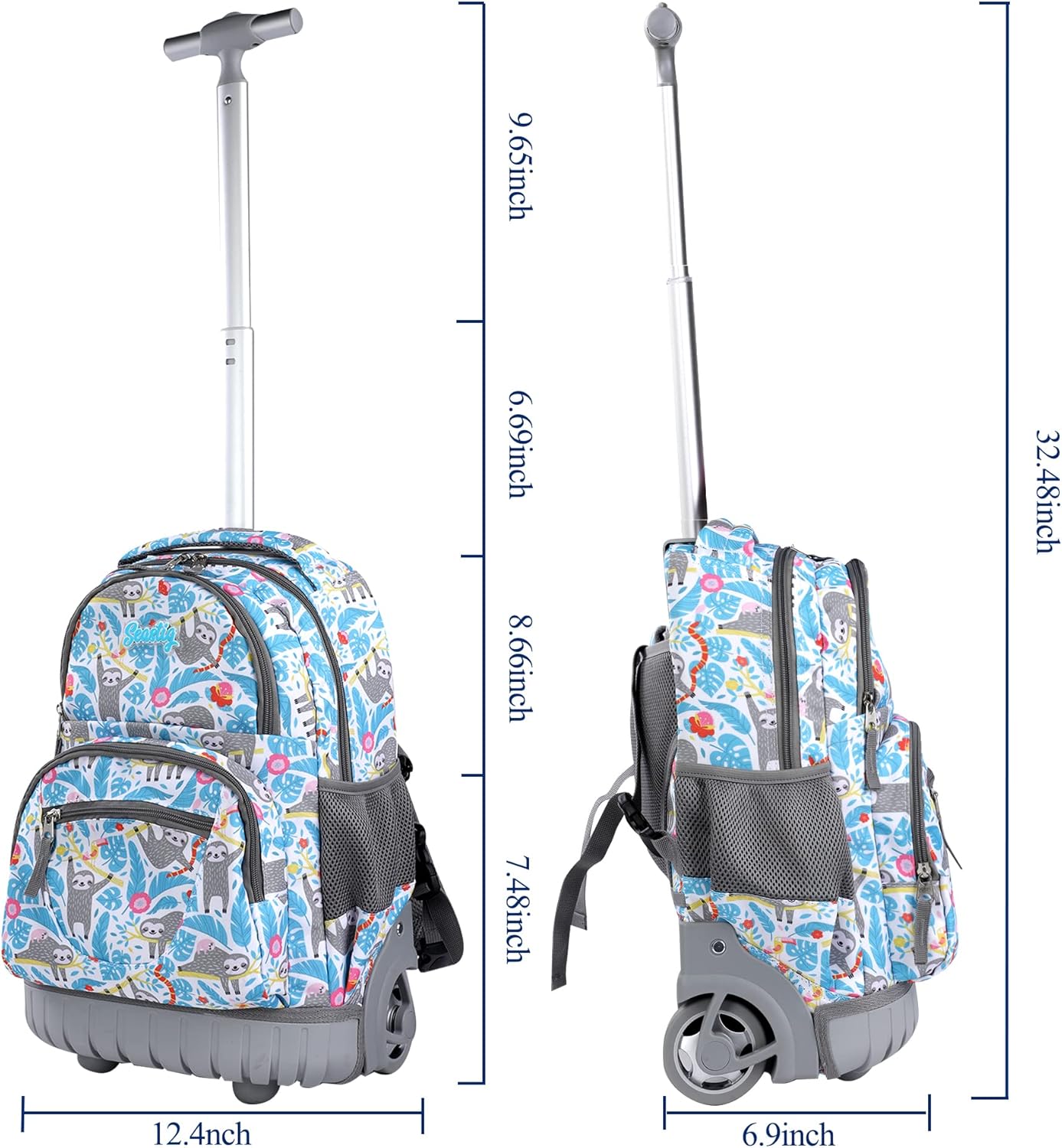 seastig Rolling Backpack 16 inch Wheeled Backpack with Lunch Bag & Pencil Case Roller Backpack Set Carry-on Bag School Travel