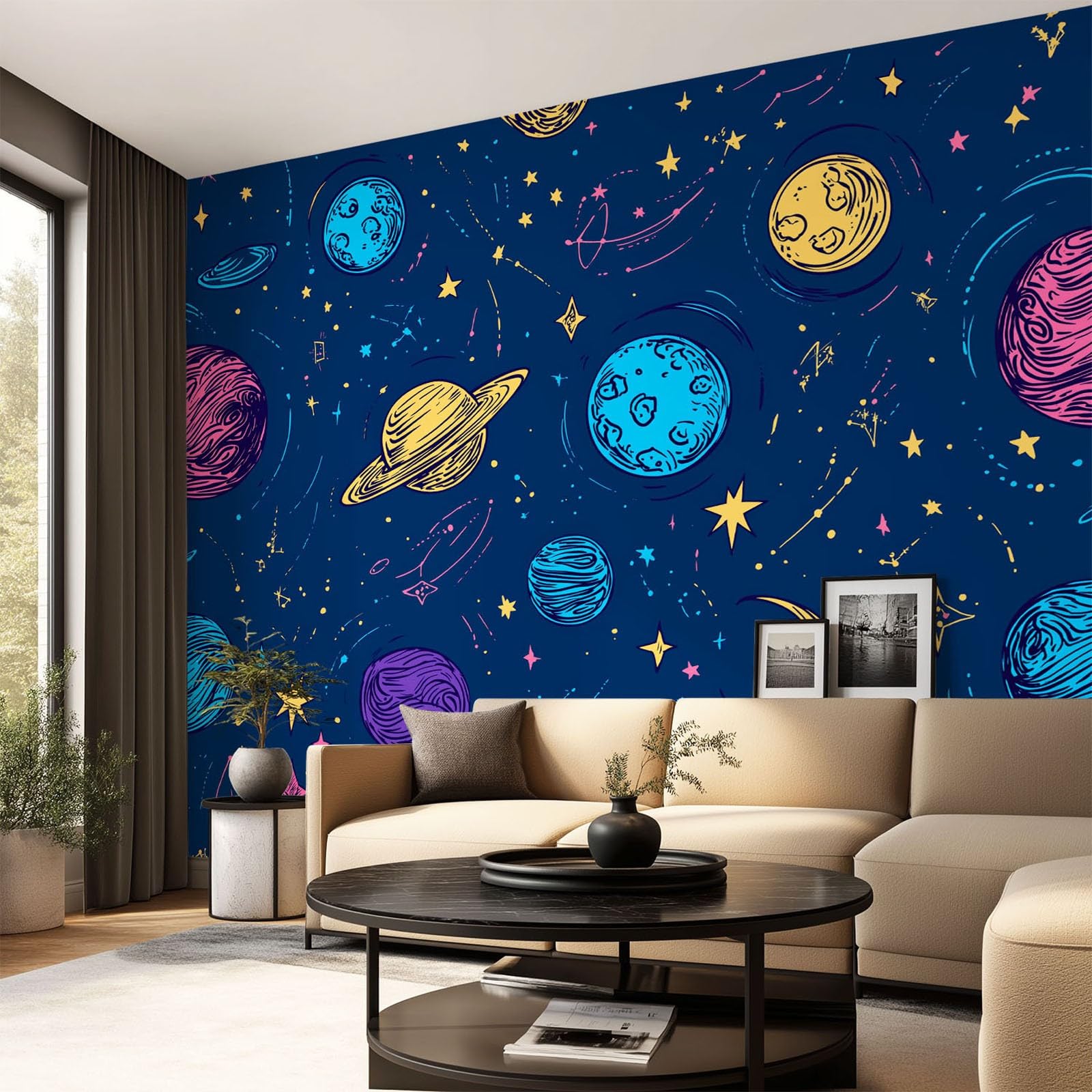 Tapeta 3D z kreskówki, marzycielska, romantyczna 300 x 210 cm, mural ścienny, planeta, księżyc, tapeta do sypialni, przedszkola, malowniczego ogrodu, wisząca
