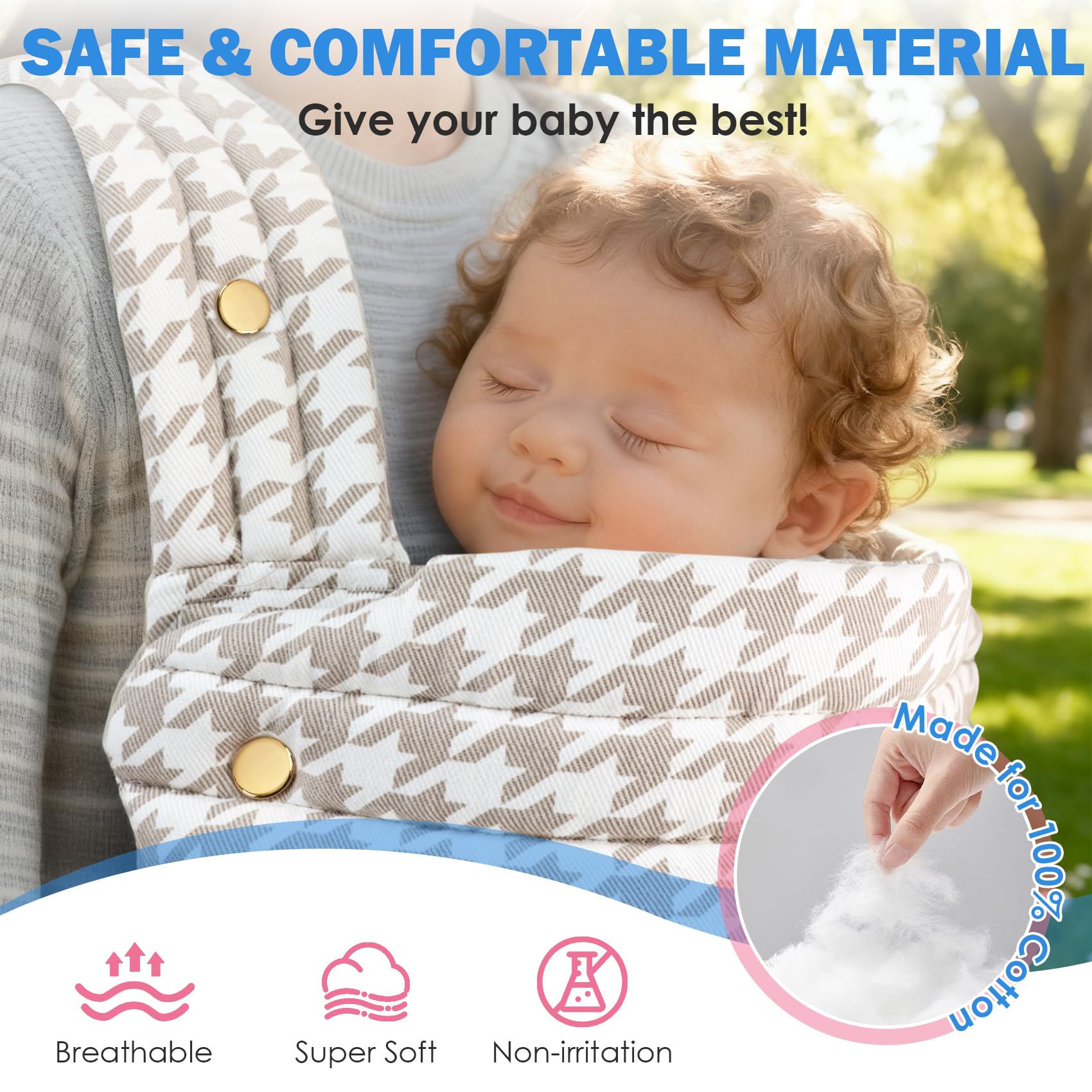 Baby Carrier with Storage Bag, 4 in 1 Front & Back Facing Design, Forward Facing, Adjustable, Baby Essential, Head Support, Baby Carrier for Newborn to Toddler, Champagne Houndstooth