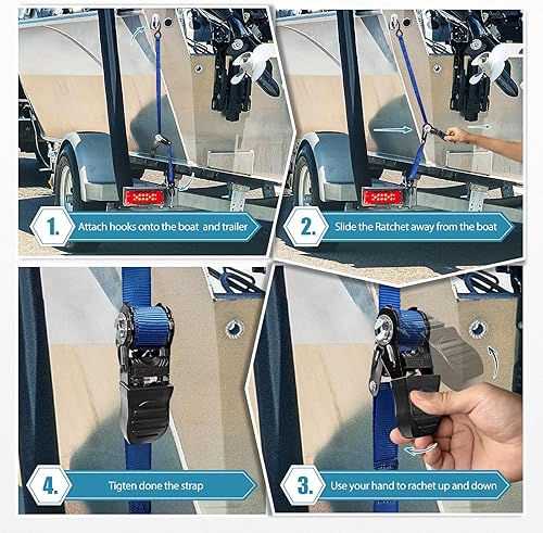 Miniatura 6 de PAULINN Correas de Amarre para Remolque de Barco de 1 Pulgada x 1.22 M, Correas de Amarre de Popa Ajustables de Alta Resistencia de 1089 KG con